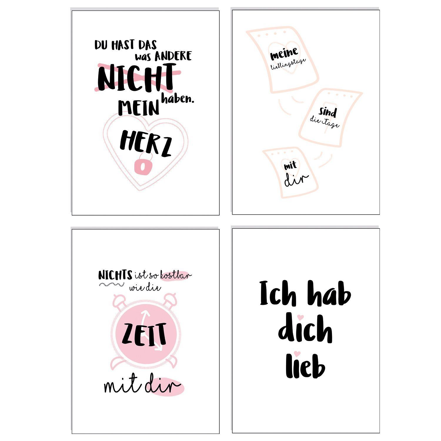 Grußkarten Liebe, mit Set Geburtstagskarte Postkarten Freundin Schöne Motive, Sprüche KISSES & 20er CUPCAKES für & Herz Freunde &