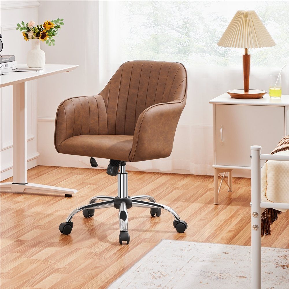 Yaheetech Drehstuhl, Bürostuhl 360 ° Braun höhenverstellbar Schreibtischstuhl