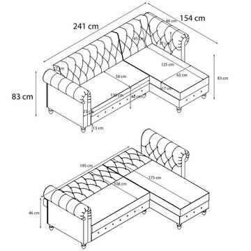 Dorel Home Ecksofa Felix, L-Form, 241 cm (Liegefl.108x195 cm), Recamiere tauschbar, verstellb. Rückenlehne, Bett-Funktion, Velours, Kunstleder, Vintage