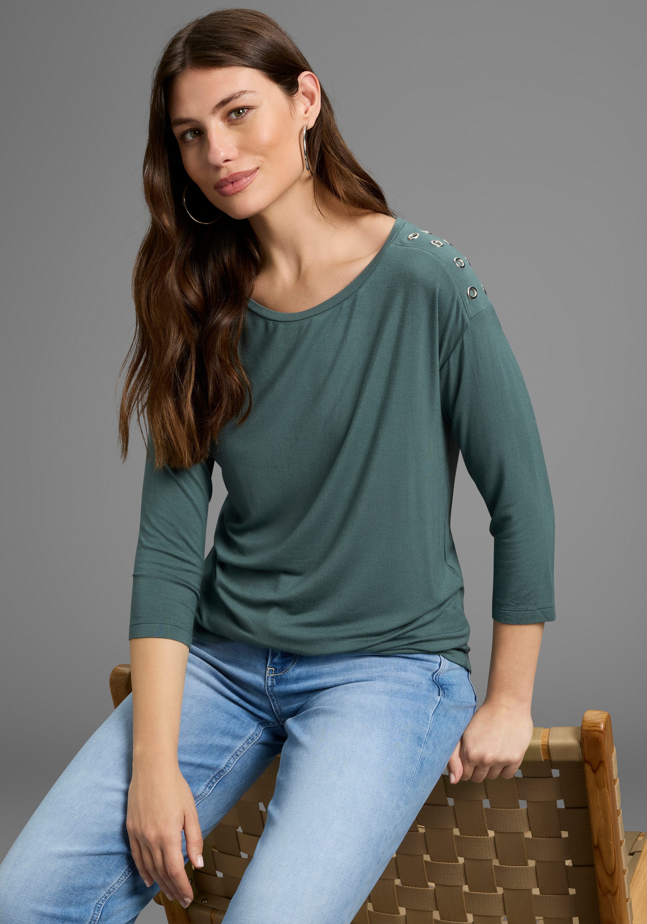 Laura Scott 3/4-Arm-Shirt mit Metall-Ösen auf günstig online kaufen