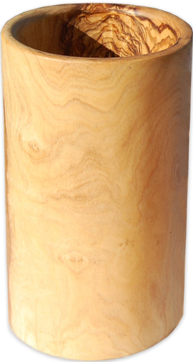 Olivenholz-erleben Kochbesteckhalter Utensilienbecher RUND aus edlem Olivenholz, (1-tlg), Massives Olivenholz, einzigartige Maserung, jedes Stück ein Unikat