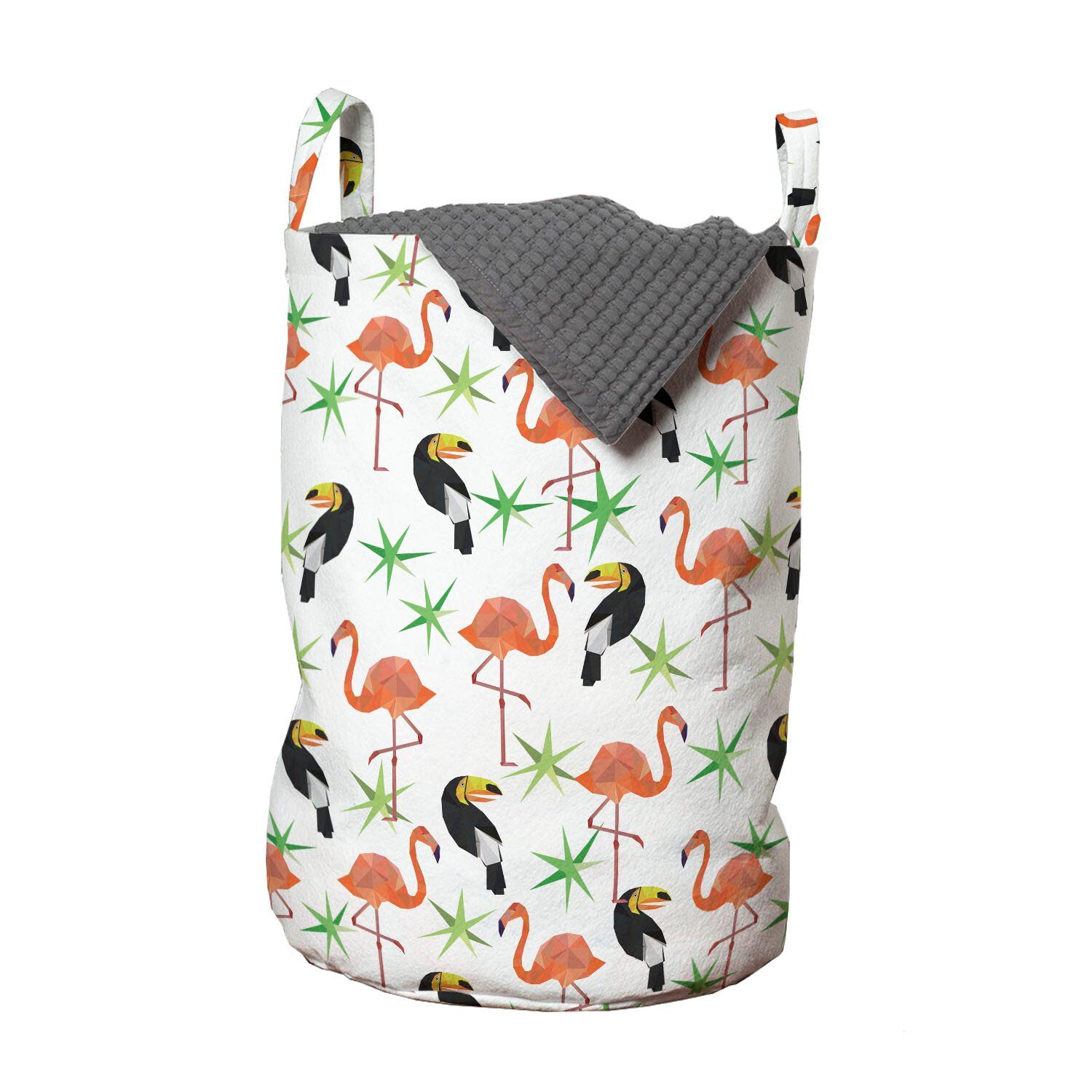Abakuhaus Wäschesäckchen Wäschekorb mit Griffen Kordelzugverschluss für Waschsalons, Tropisch Exotische Flamingo und Toucan