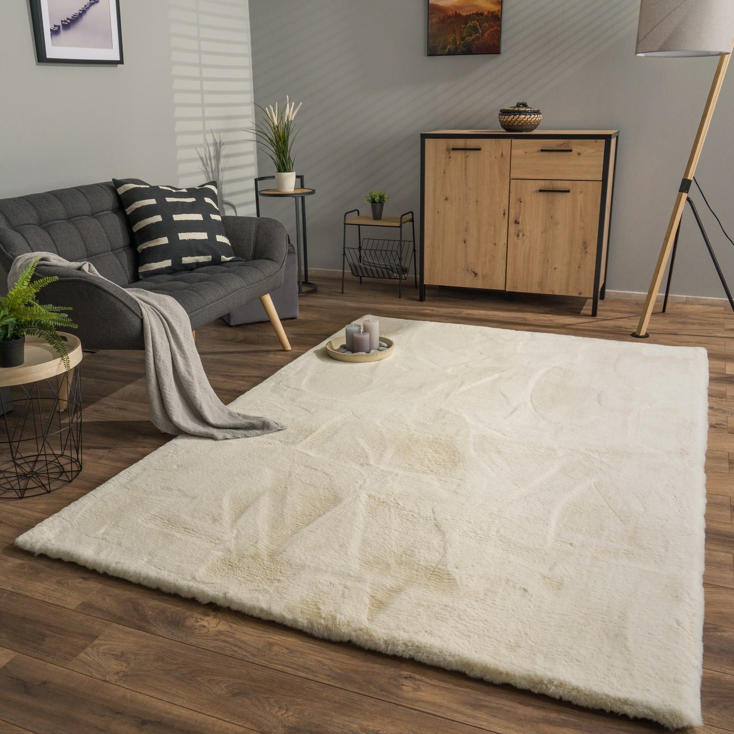 TT Home Teppich Diele, Esszimmer, Flur, Kinderzimmer, Schlafzimmer, Wohnzimmer, Rechteckig, Höhe: 39 mm, Wohnzimmer Hochflor Teppich Langflor Soft Kaninchenfell Fell Imitat We