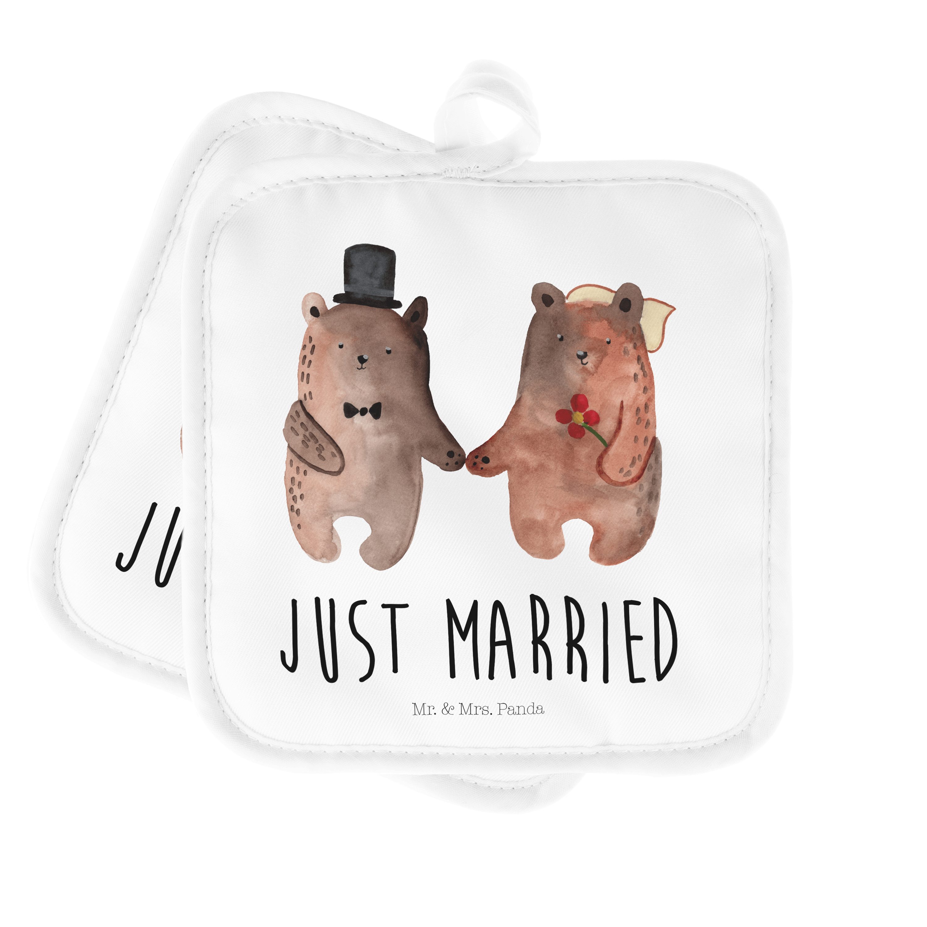 Mr. & Mrs. (1-tlg) - Weiß - Topflappen Heirat Bär Set, Bär Verheiratet Geschenk, Heirate, Panda Topflappen
