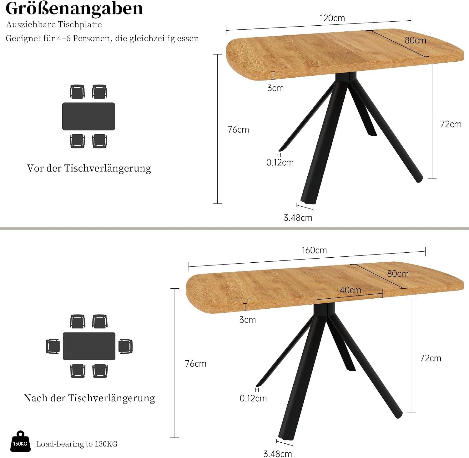 Jiexi Essgruppe Ausziehbare Essgruppe, Holzoptik mit [Esstisch + 6 Begie Stühle] – Bild 3 von 5