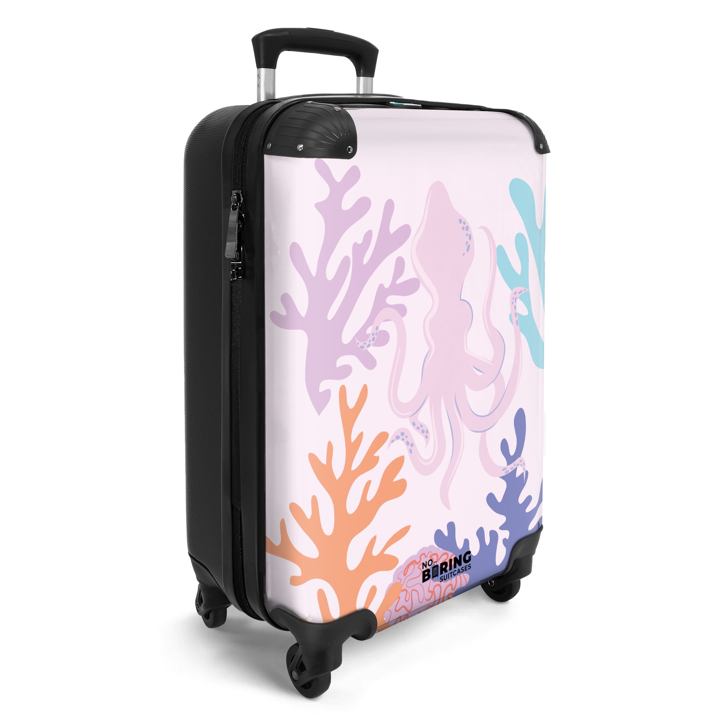 NoBoringSuitcases.com© Hartschalen-Trolley Rosa mit Tintenfisch und günstig online kaufen