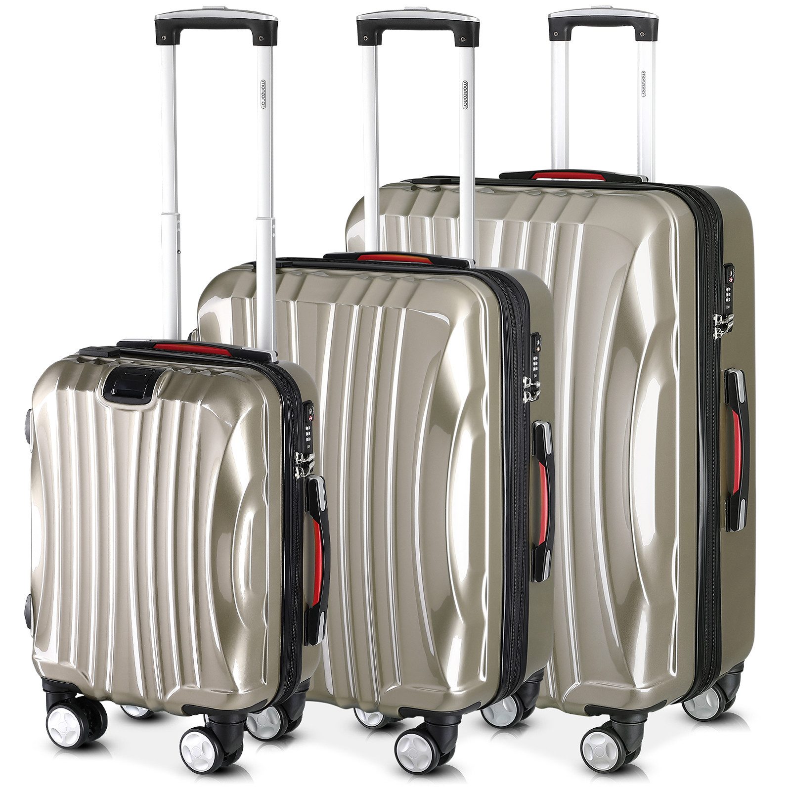 monzana Kofferset Ikarus, 4 Rollen Rollen, Kofferset Ikarus 3er Set Koffer Champagner M, L, XL USB TSA-Schloss