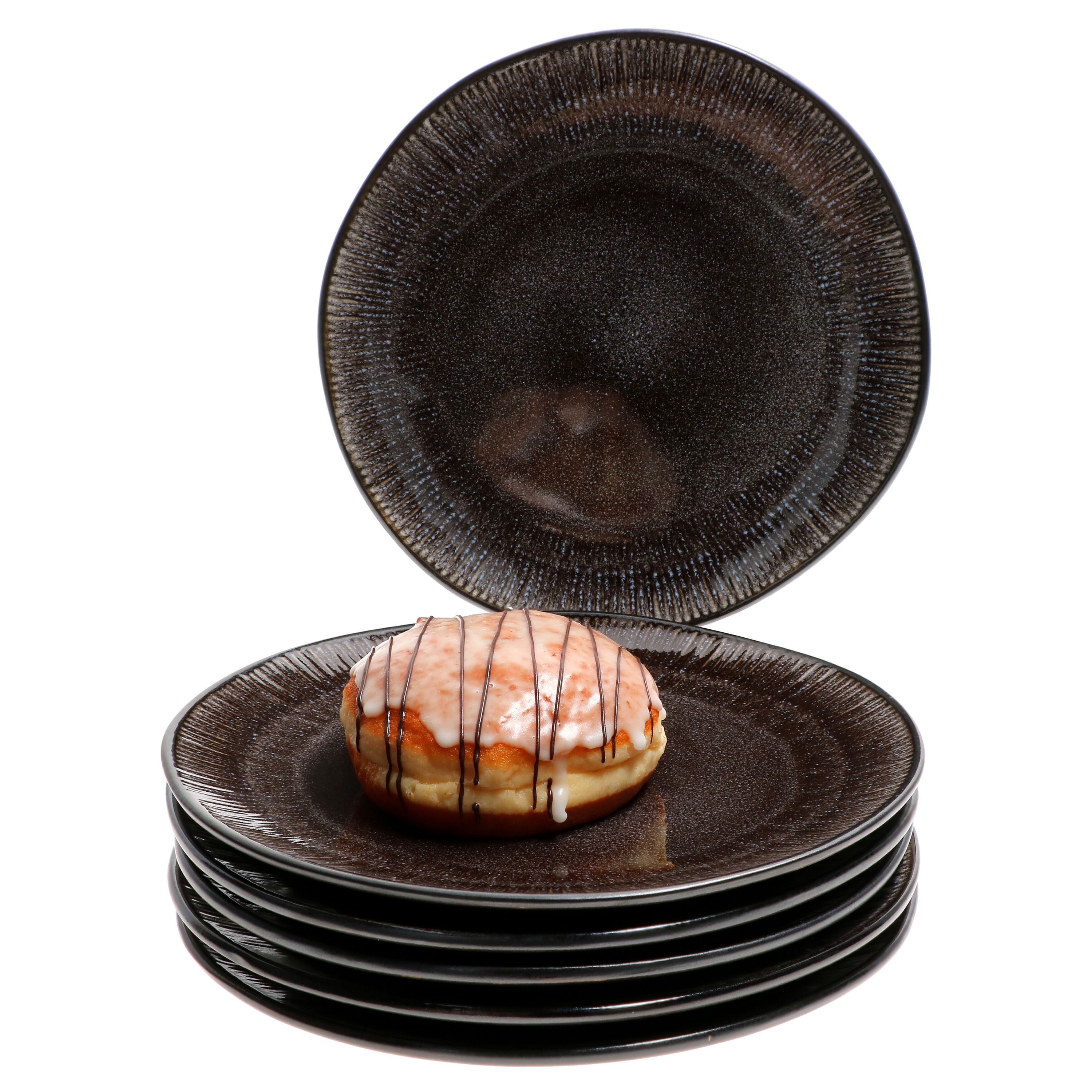 MamboCat Frühstücksteller 6er Set Dessert- Kuchenteller Zakynthos Reactive Glaze Schwarz