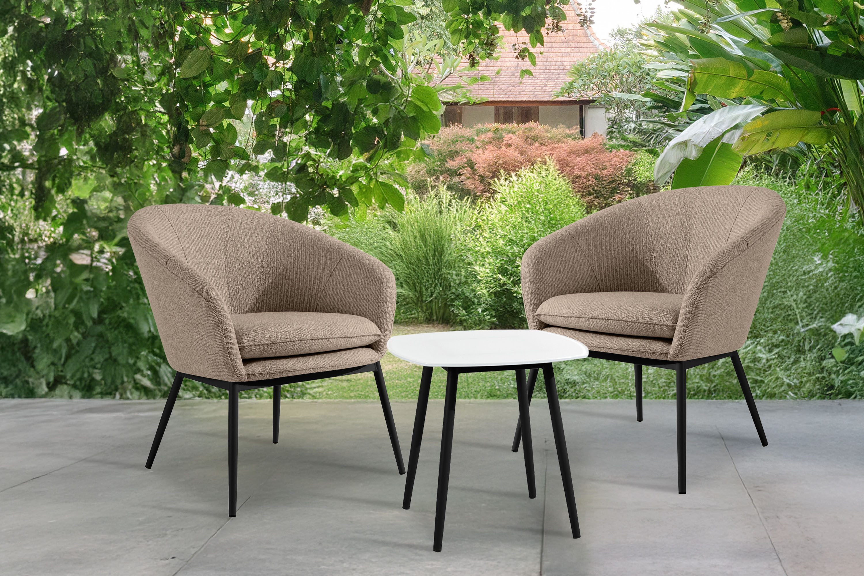 KONSIMO® Gartentisch SOLIS Balkontisch, Stahlgestell, hergestellt in der EU, Tischplatte aus gehärtetem Glas, Modern, pflegeleicht
