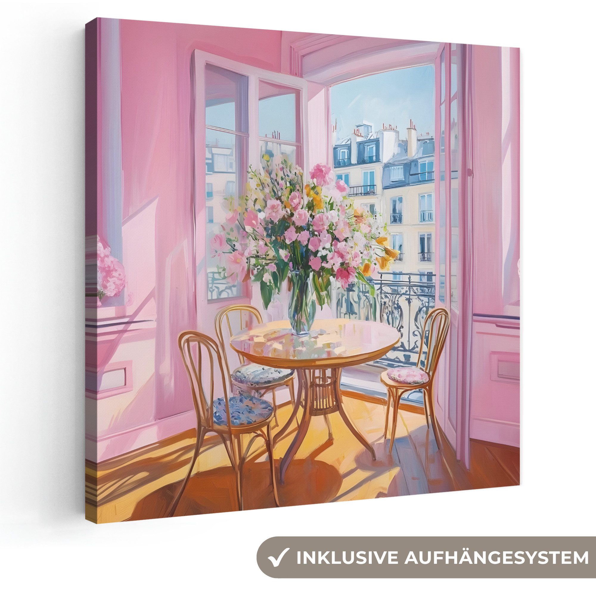 OneMillionCanvasses® Leinwandbild Rosa - Stadt - Blumen, Fotodruck (1 St), Wandbild, Deko Schlafzimmer Wohnzimmer Flur 20x20 cm