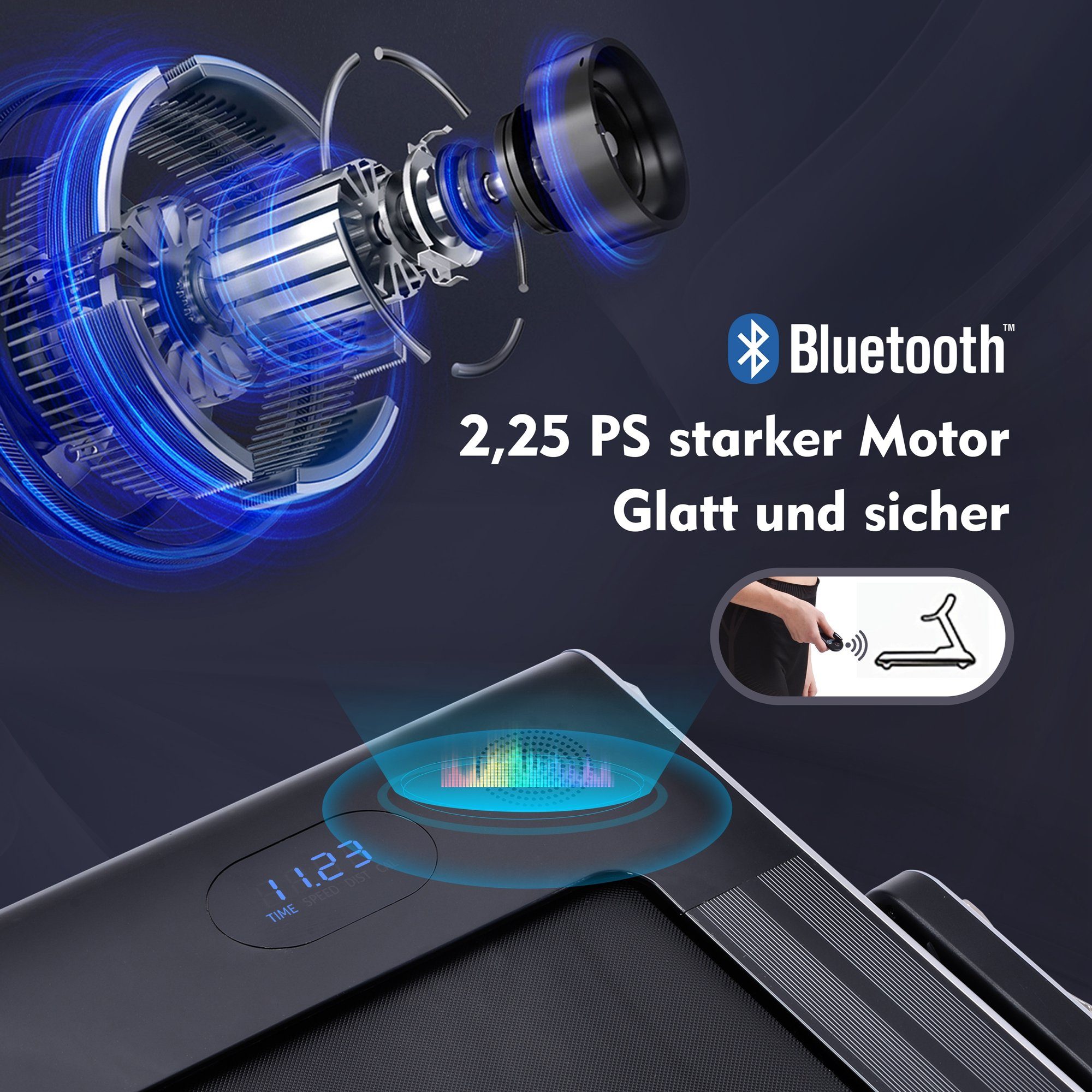 Merax Laufband 2-in-1 mit elektrisch, klappbar PS inkl. Silber Bluetooth Motor elektro-Laufband, 2,25 Fernbedienung/Touchscreen