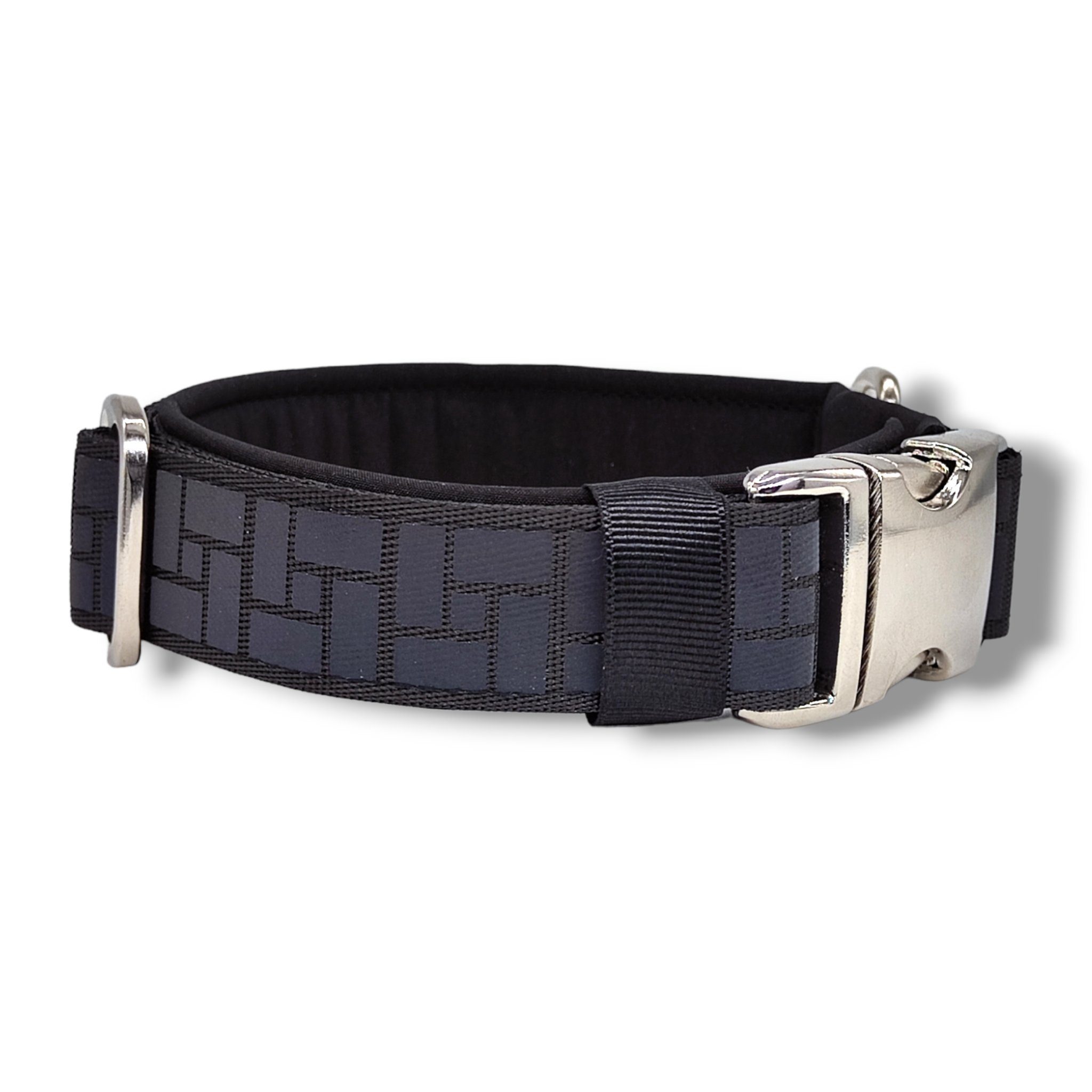 D by E Couture Hunde-Halsband "Black Panther II", reflektierend, gepolstert, verstellbar, 40mm breit, Handmade