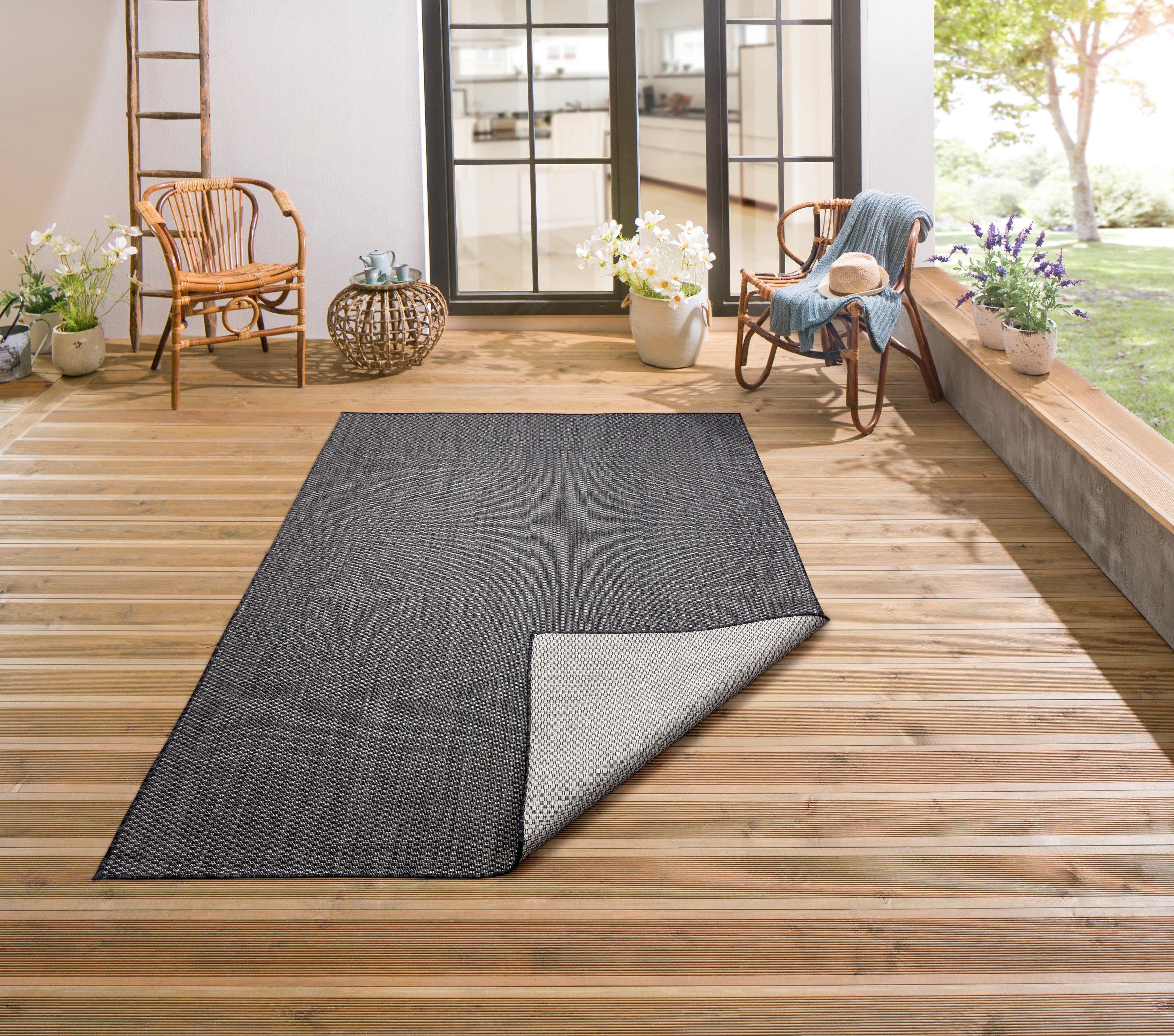Teppich Rhodos, my home, rechteckig, Höhe: 3 mm, In-und Outdoor geeignet, Sisal-Optik, Wetterfest & UV-beständig schwarz