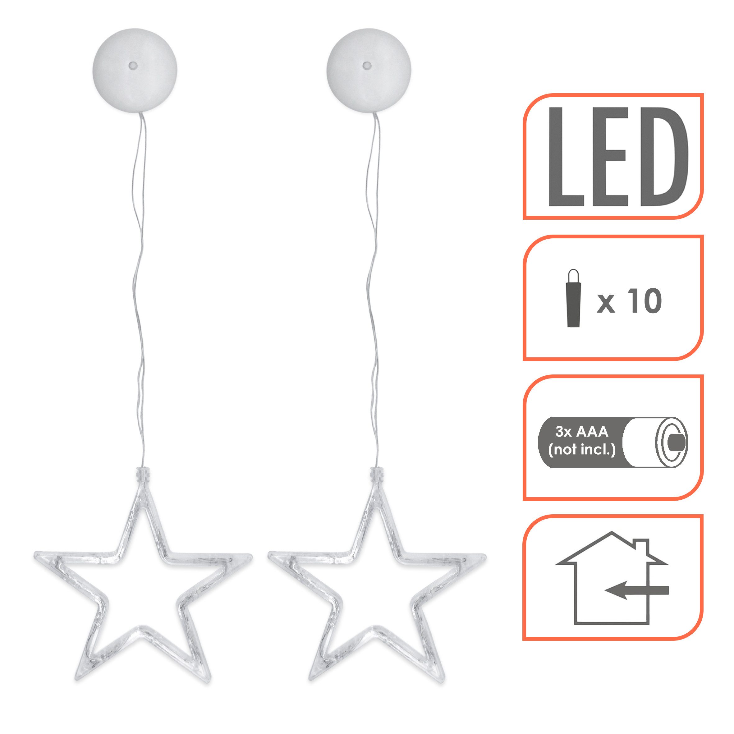 Spetebo LED Stern Silhouette transparent mit Saugnapf zum Hängen - 2er Set, Batteriebetrieb, LED fest integriert, warm weiß, mit starkem Saugnapf auf der Rückseite der Batteriebox