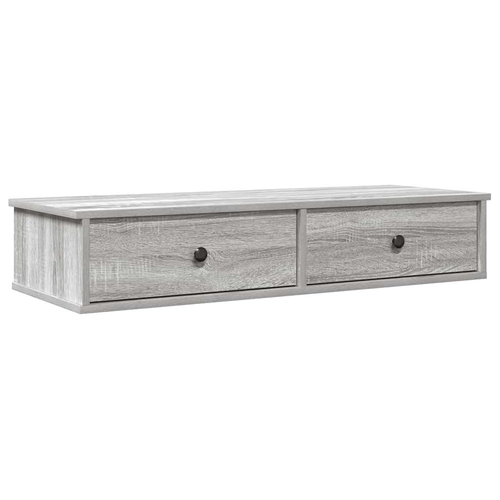 vidaXL Regal Wandregal mit Schubladen Grau Sonoma 100x37,5x19 cm, 1-tlg.