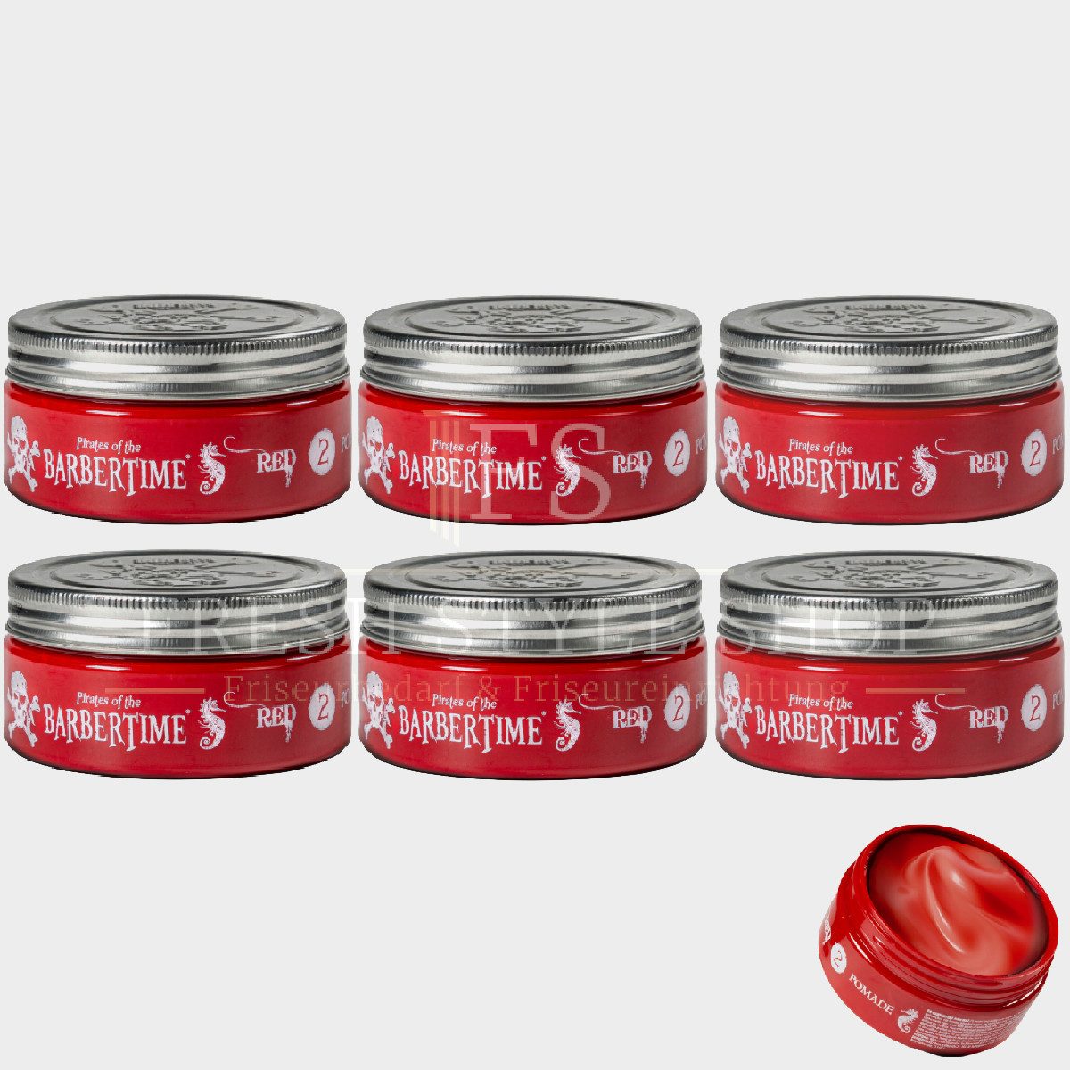 BARBERTIME Haarwachs 6x Haarpomade Hair Pomade Styling Pomade 150ml Red, 6-tlg.