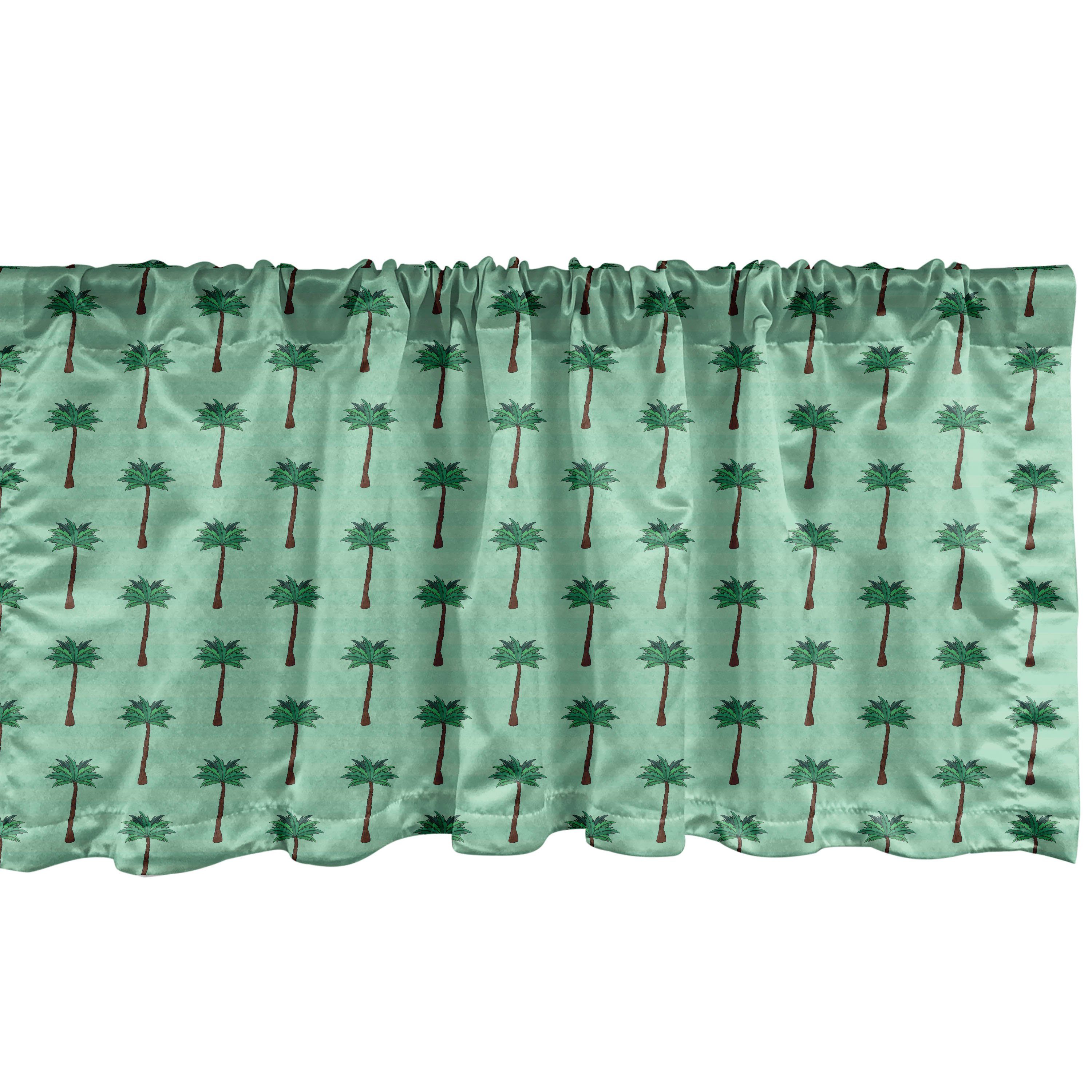 Scheibengardine Vorhang Volant für Küche Schlafzimmer Dekor mit Stangentasche, Abakuhaus, Microfaser, Tropisch Sommer-Palmen auf Streifen