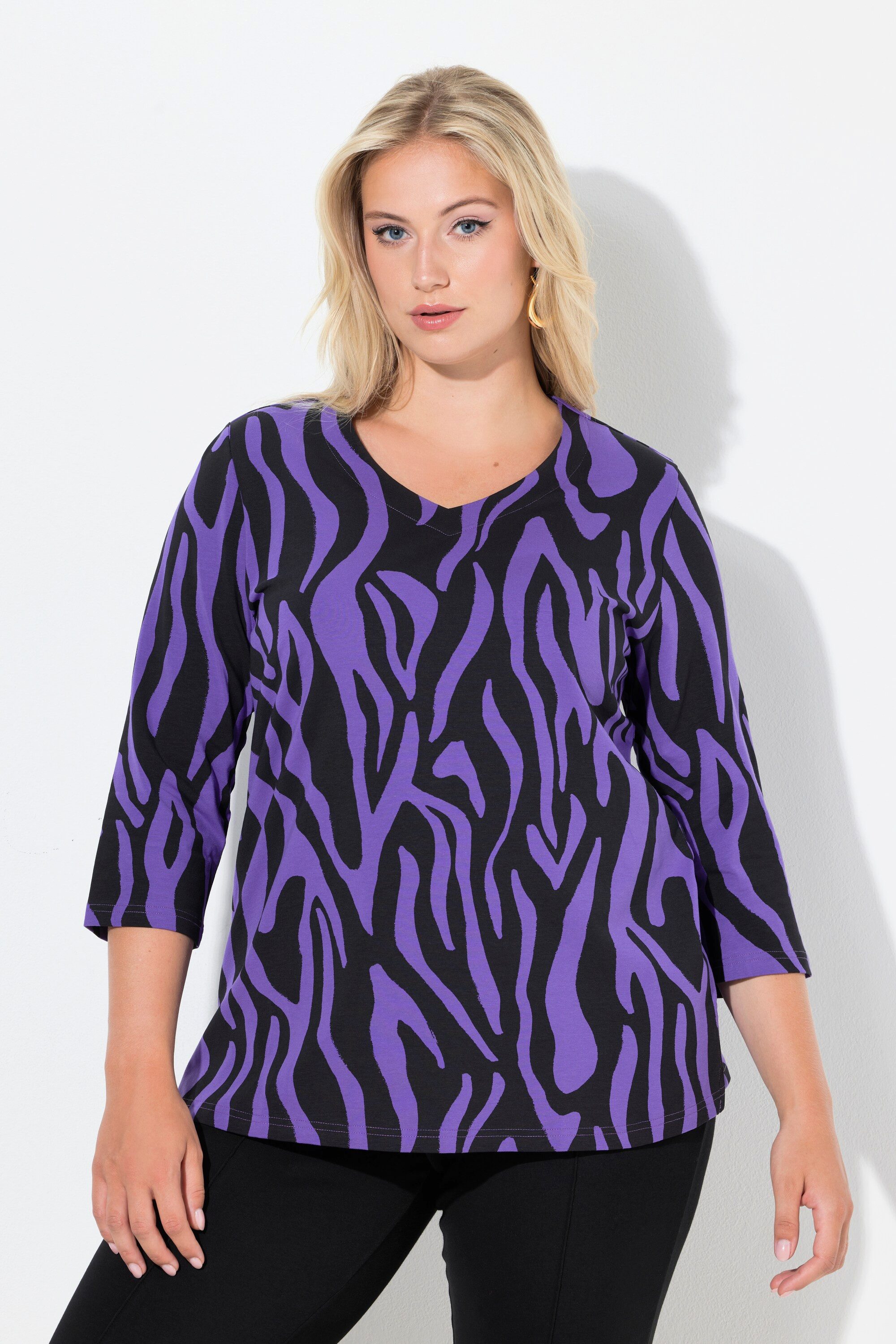 T-Shirt Shirt Zebramuster Classic V-Ausschnitt 3/4-Arm