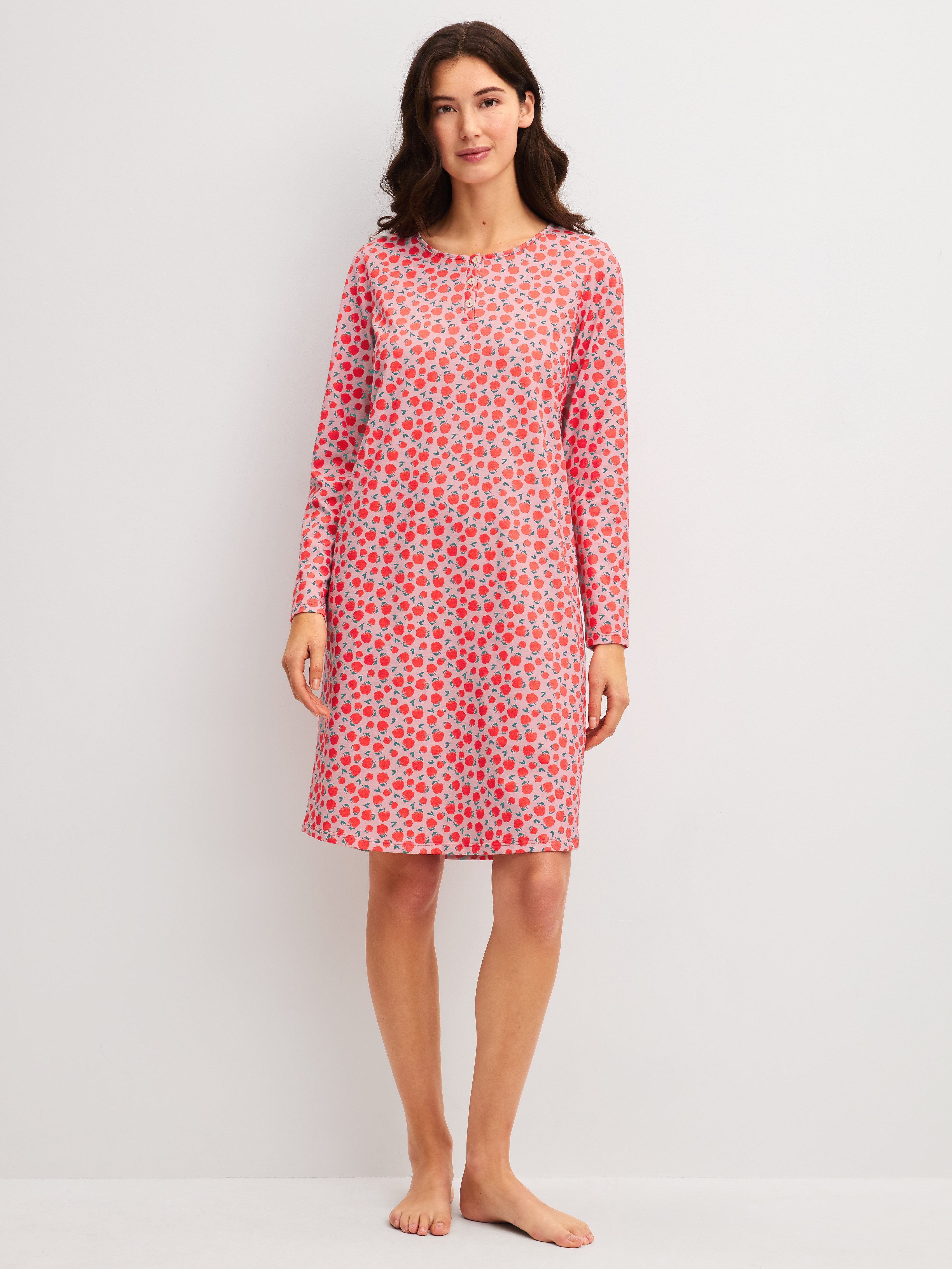 CALIDA Nachthemd Fruity Dreams Knopfleiste, Rundhals-Ausschnitt, Langarm, Pure Cotton
