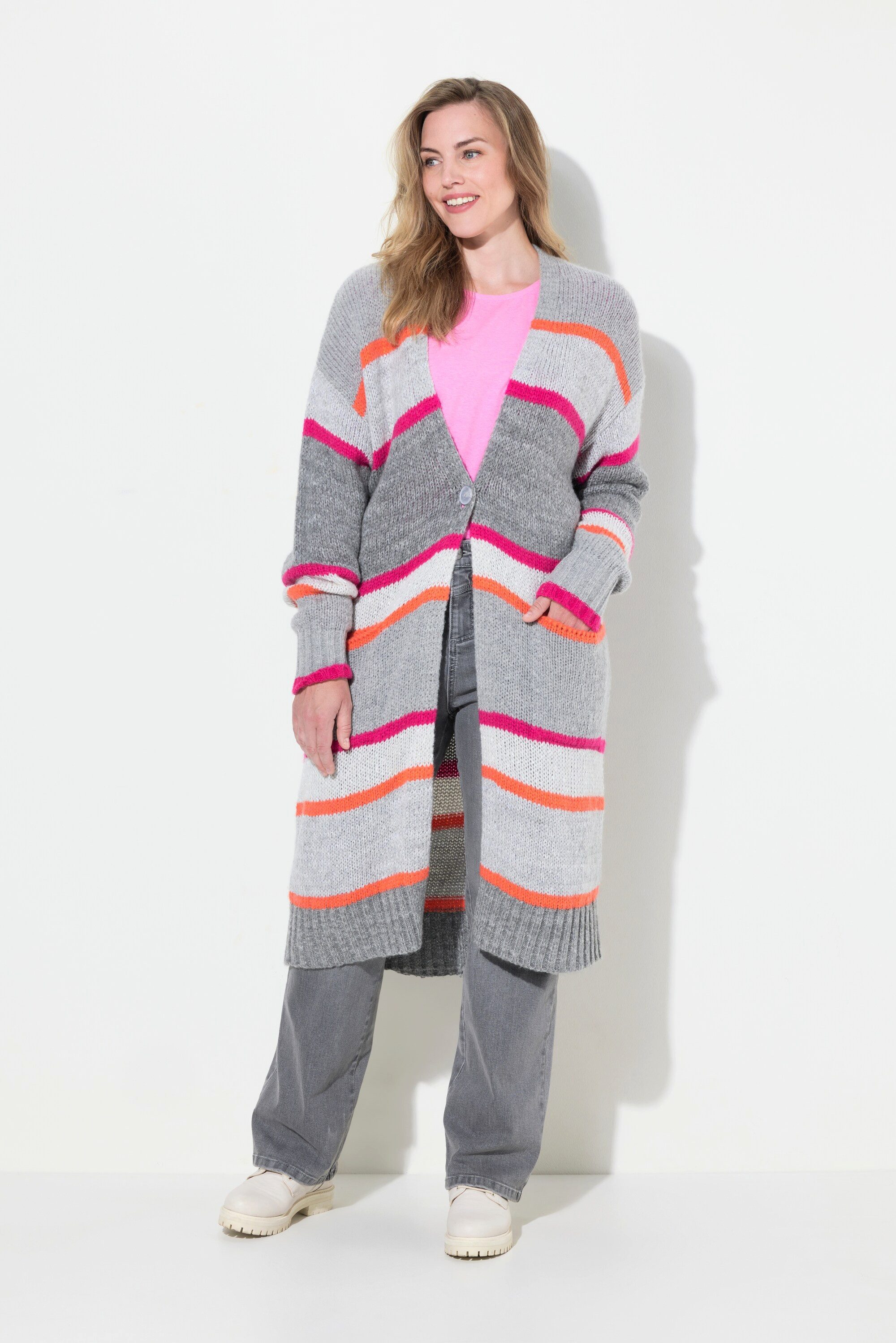 Laurasøn Strickjacke Long Strickjacke Knopfverschluss Langarm Taschen