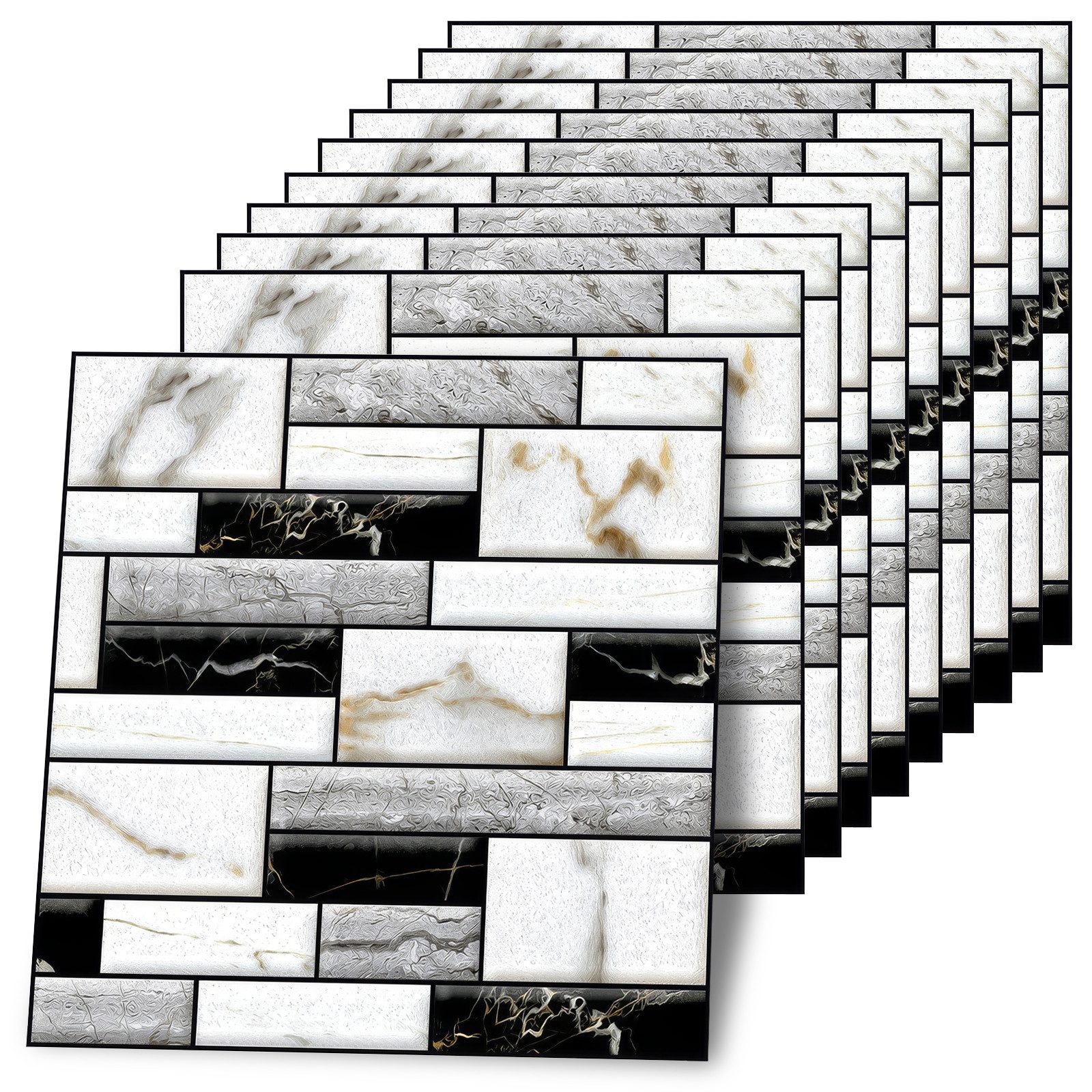 BlingBin 3D Wandpaneel 10 Stück Selbstklebend Tapete Wandaufkleber Steinoptik, 0,09 qm, (10er Set, 10-tlg., 30*30cm) wasserfest, einfache Selbstmontage für Badezimmer Schlafzimmer Küche