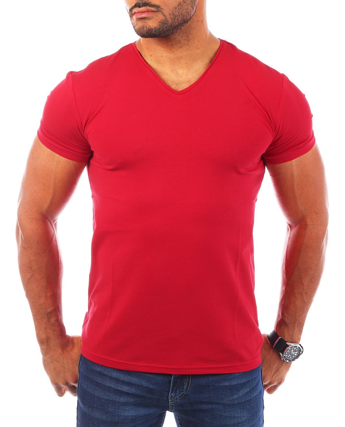 Young & Rich T-Shirt Herren Uni Basic V-neck V-Ausschnitt Unterziehshirt 1700 V-Ausschnitt unifarben kurzarm slim fit