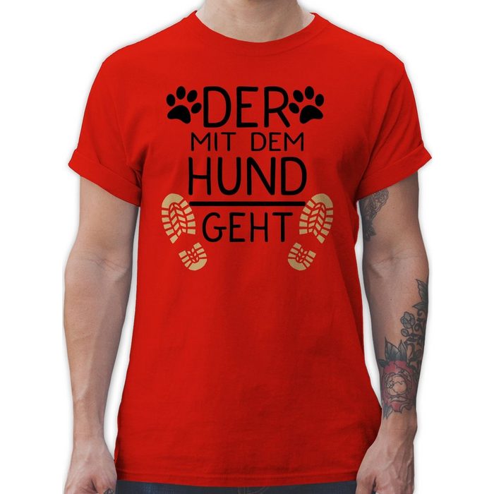 Shirtracer T-Shirt Der mit dem Hund geht - schwarz - Geschenk für Hundebesitzer - Herren Premium T-Shirt herren t shirt mit spruch - tshirt hunde männer - hund geschenk
