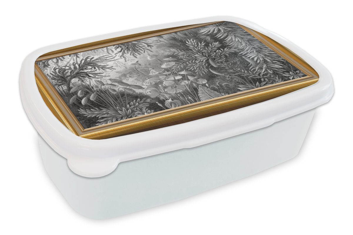 MuchoWow Lunchbox Kunstwerke - Alte Meister - Rahmen - Gold, Kunststoff, (2-tlg), Brotbox für Kinder und Erwachsene, Brotdose, für Jungs und Mädchen weiß