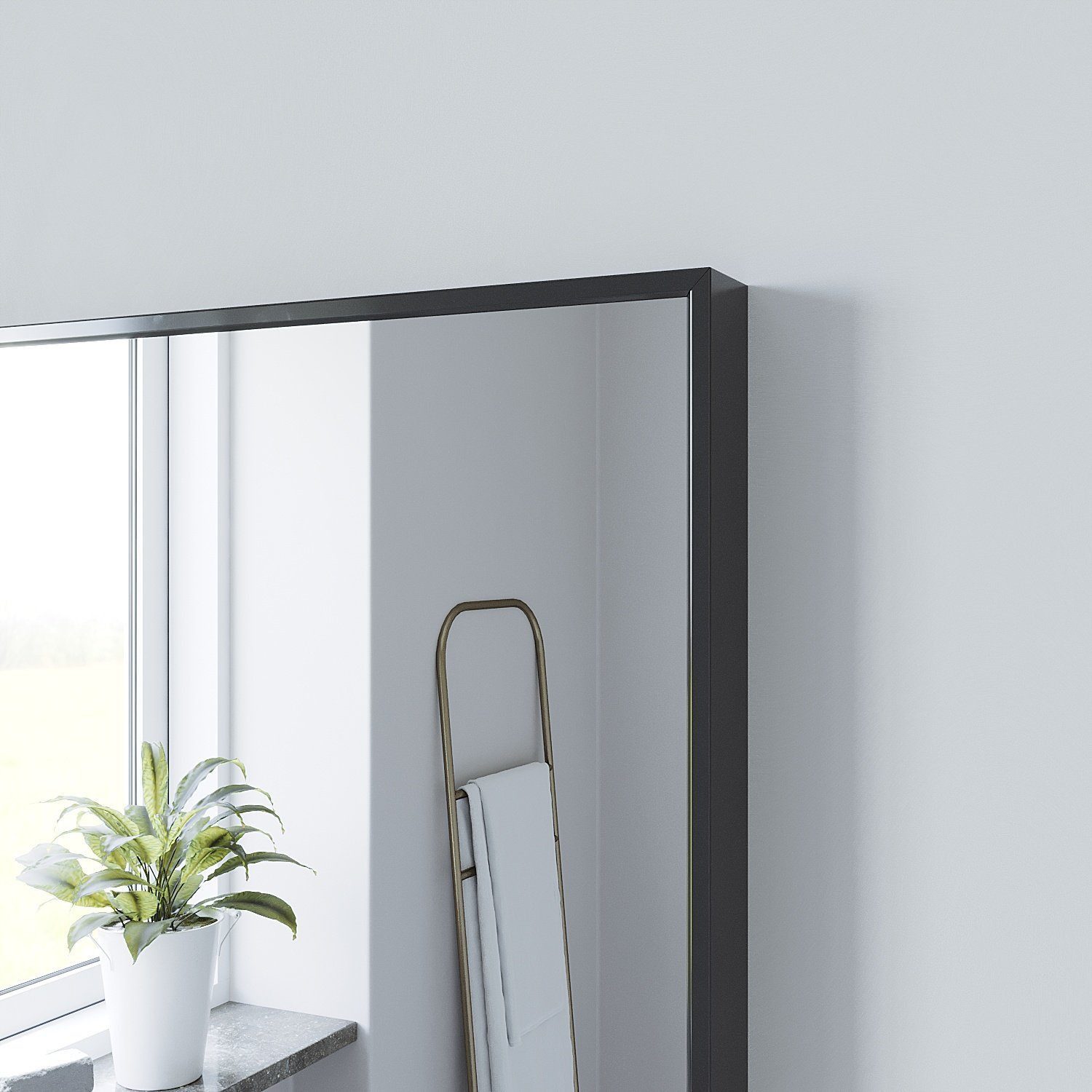 AQUABATOS Wandspiegel Bad Spiegel Schwarz Alu-Rahmen Dekospiegel Schwarz Badezimmer Spiegel (Badspiegel Hängespiegel Aluminiumrahmen ohne Beleuchtung modern, vertikal oder horizontal montierbar, Geeignet für Flur, Schlafzimmer, Wohnzimmer)