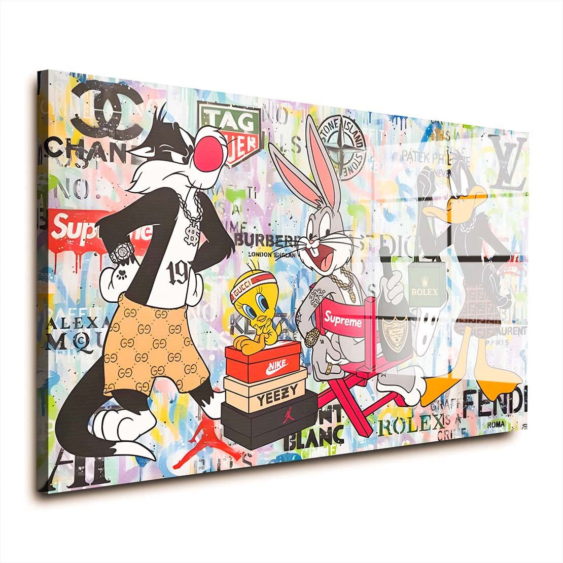 Acrylglasbild Bunny Daffy Tweety Pop Art Comic Acrylglas Wandbild Bild Wanddeko Wohn