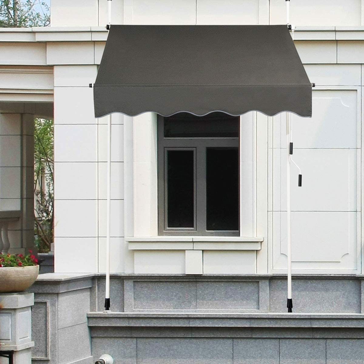 COSTWAY Klemmmarkise 150cm breit, höhenverstellbar 200-300cm, Grau