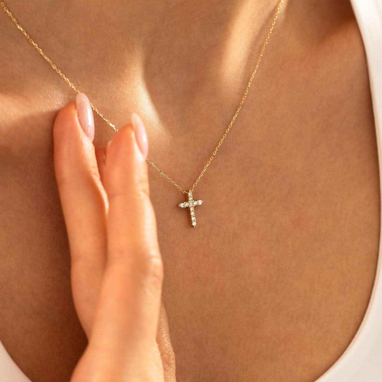 LuxusKollektion Kreuzkette TINGN Kreuz Kette Gold Damen 14K Vergoldet Layered Halskette Choker
