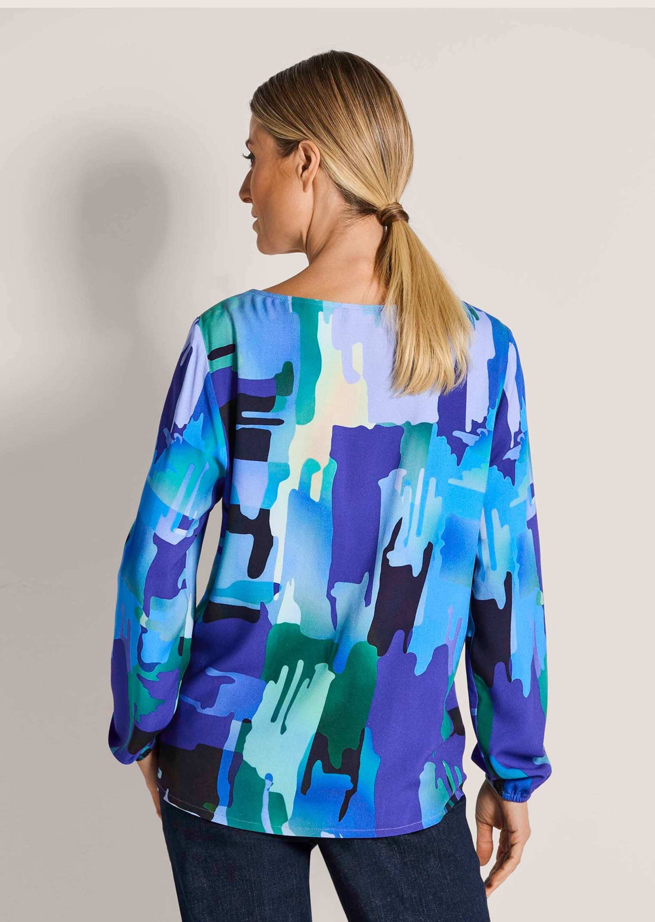 MADELEINE Schlupfbluse Stilvolle Viskosebluse mit Grafik-Print Freizeitbluse mit Rundhals, Gummibündchen und Langarm