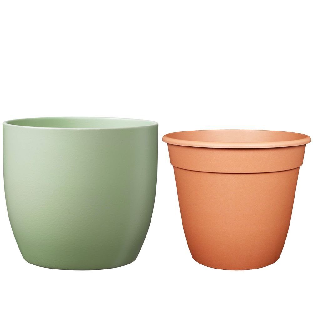 Heimwerkercenter Übertopf Set - Keramikübertopf Basel ø21 cm, lindgrün matt + Pflanztopf ø20