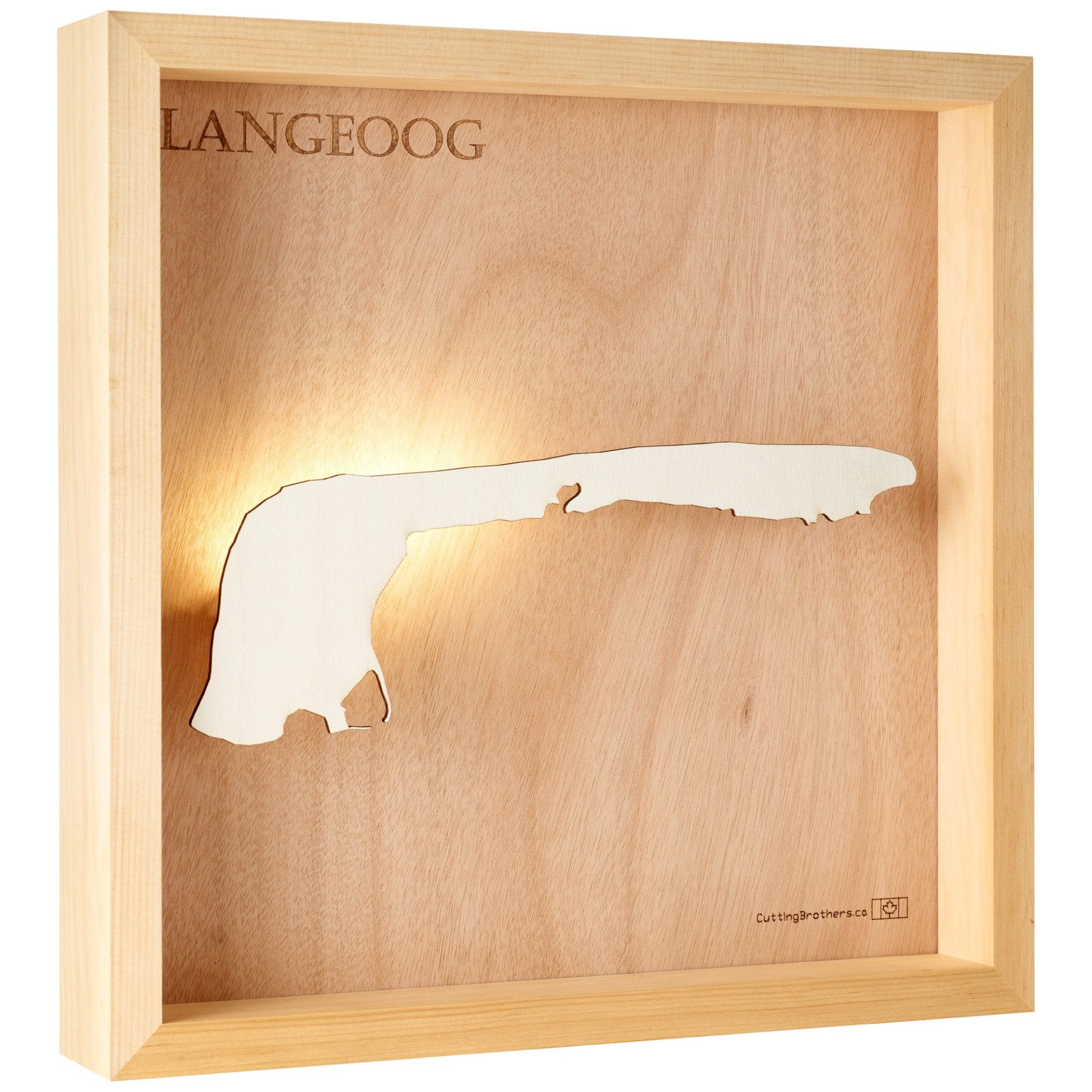 Cutting Brothers LED-Bild Langeoog 35x35 cm, LED-Holz-Wandkarte, mit indirekter Beleuchtung, handgefertigt aus Echtholz