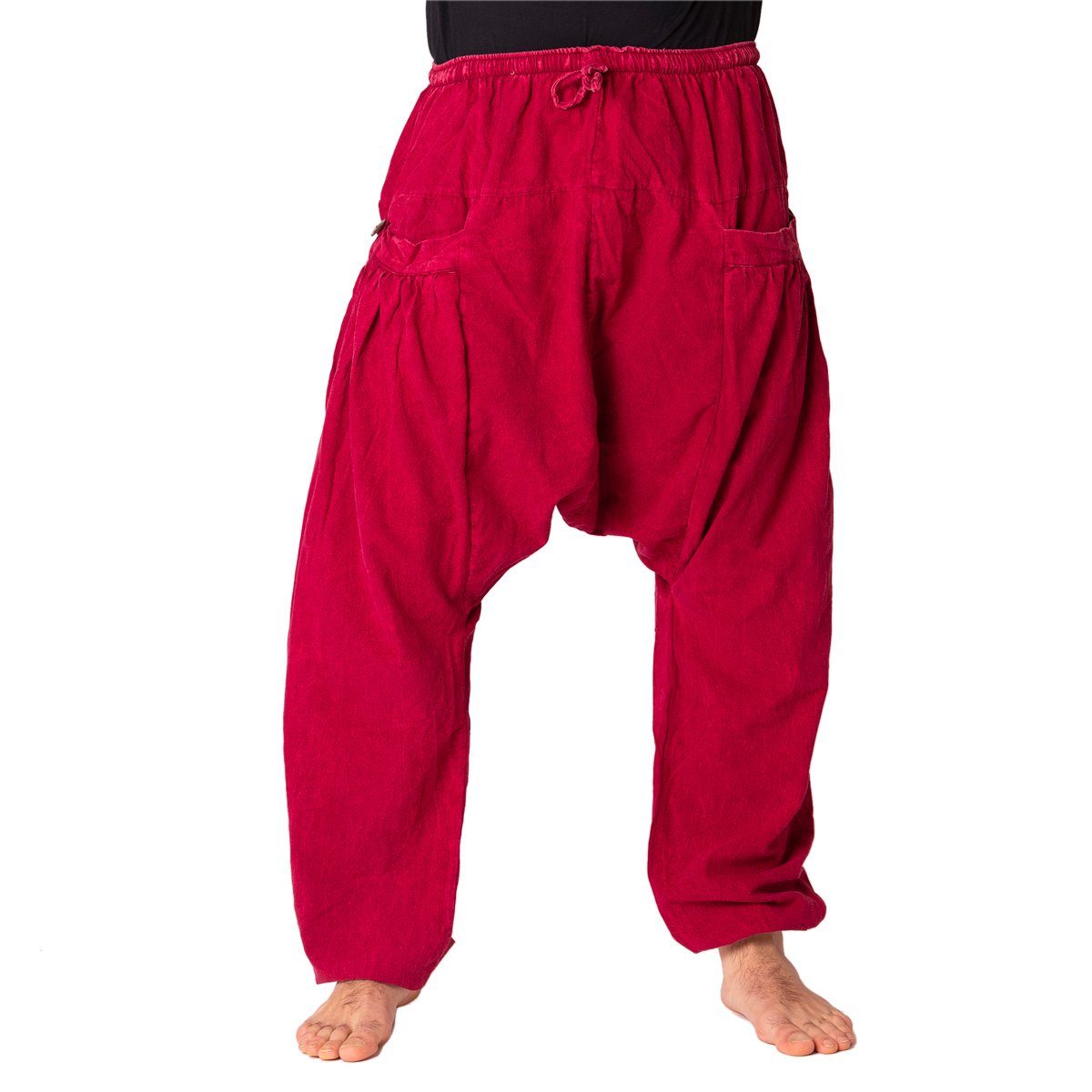 PANASIAM Wellnesshose Chillhose stonewashed im Aladin-Style aus 100% Baumwolle locker geschnittene Boho-Hose mit Taschen Freizeithose für Damen und Herren bordeaux rot