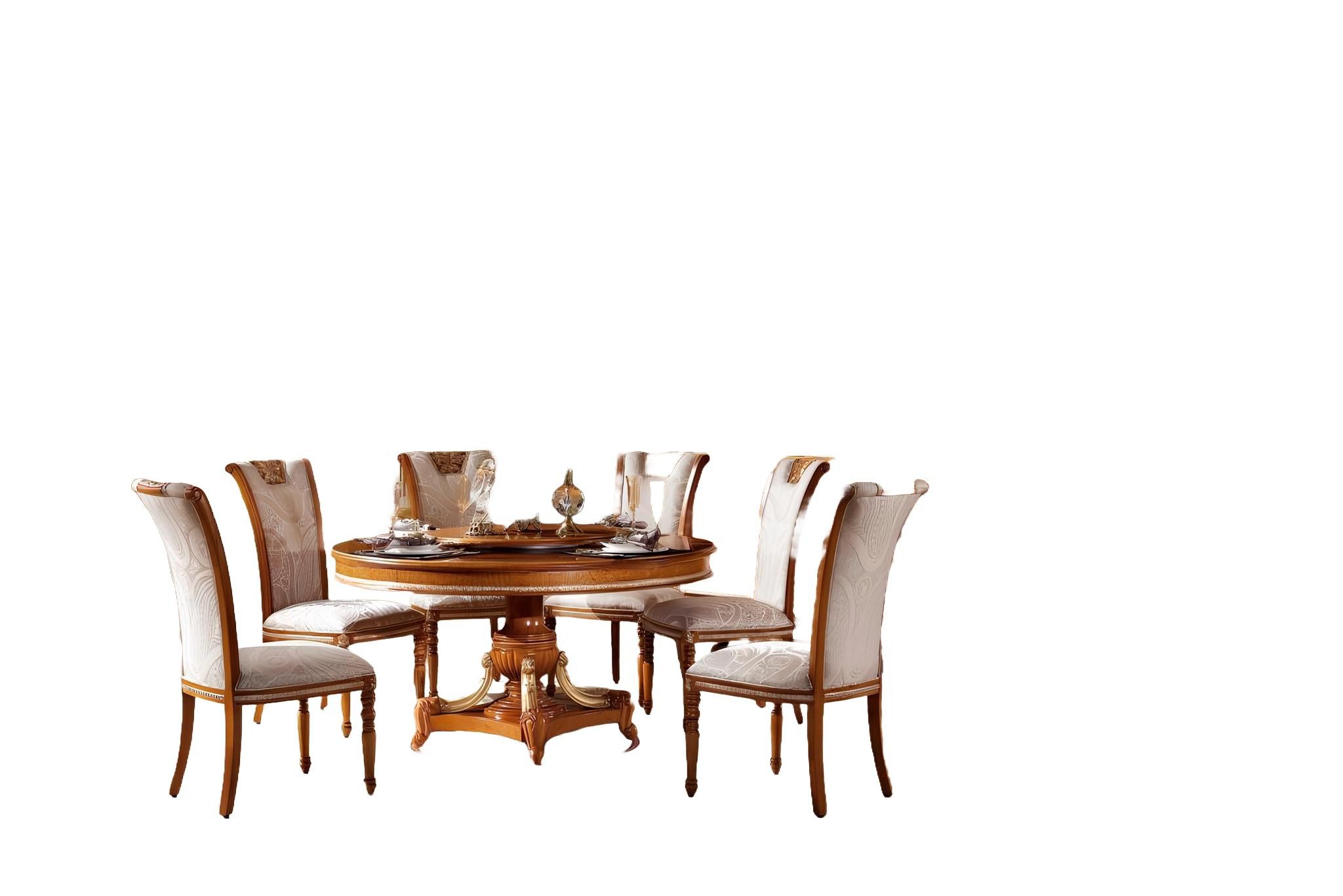 Xlmoebel Sitzgruppe Set mit 6 Esszimmerstühlen in Weiß im antiken Barock-Design E62, Hergestellt in Europa