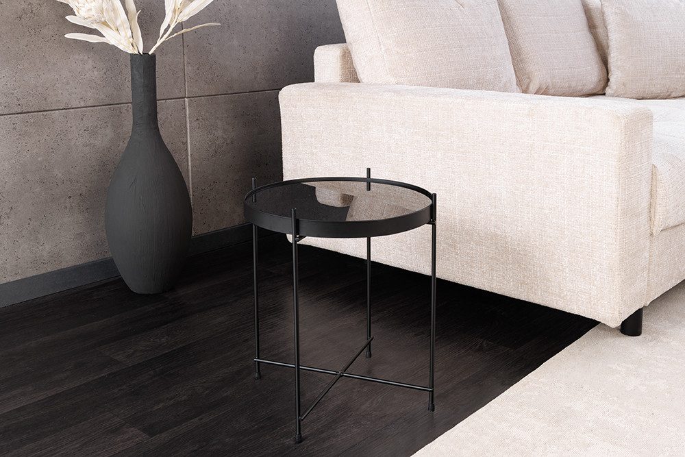 riess-ambiente Beistelltisch ELEGANCE 45cm anthrazit / schwarz - Glas, Metallgestell, rund, modern (Einzelartikel, 1-St), Filigraner Couchtisch- ideal f. Gästezimmer, Wohnzimmer & Wohnbereiche