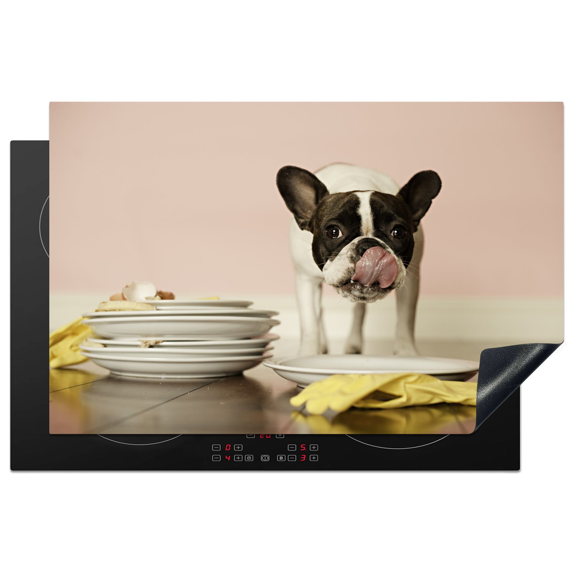 MuchoWow Herdblende-/Abdeckplatte Hund - 81x52 cm, küche, Vinyl, tlg), Schutz - (1 für Lecken, Ceranfeldabdeckung Futter die Induktionskochfeld