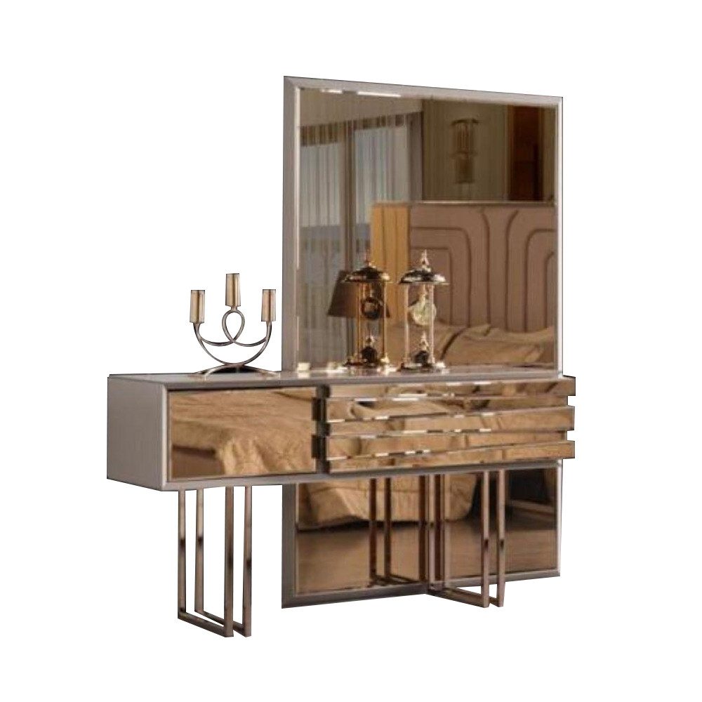 JVmoebel Konsolentisch Schminktisch Konsolentisch Frisiertisch Frisierkommode Holz Beige Gold, Made in Europa