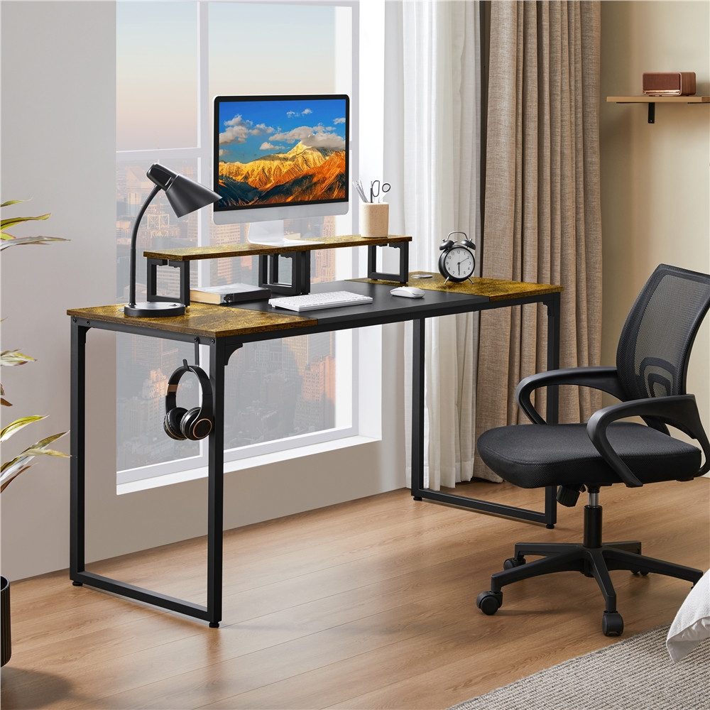Yaheetech Schreibtisch Computertisch, mit Monitorständer & Kopfhörer Halter günstig online kaufen