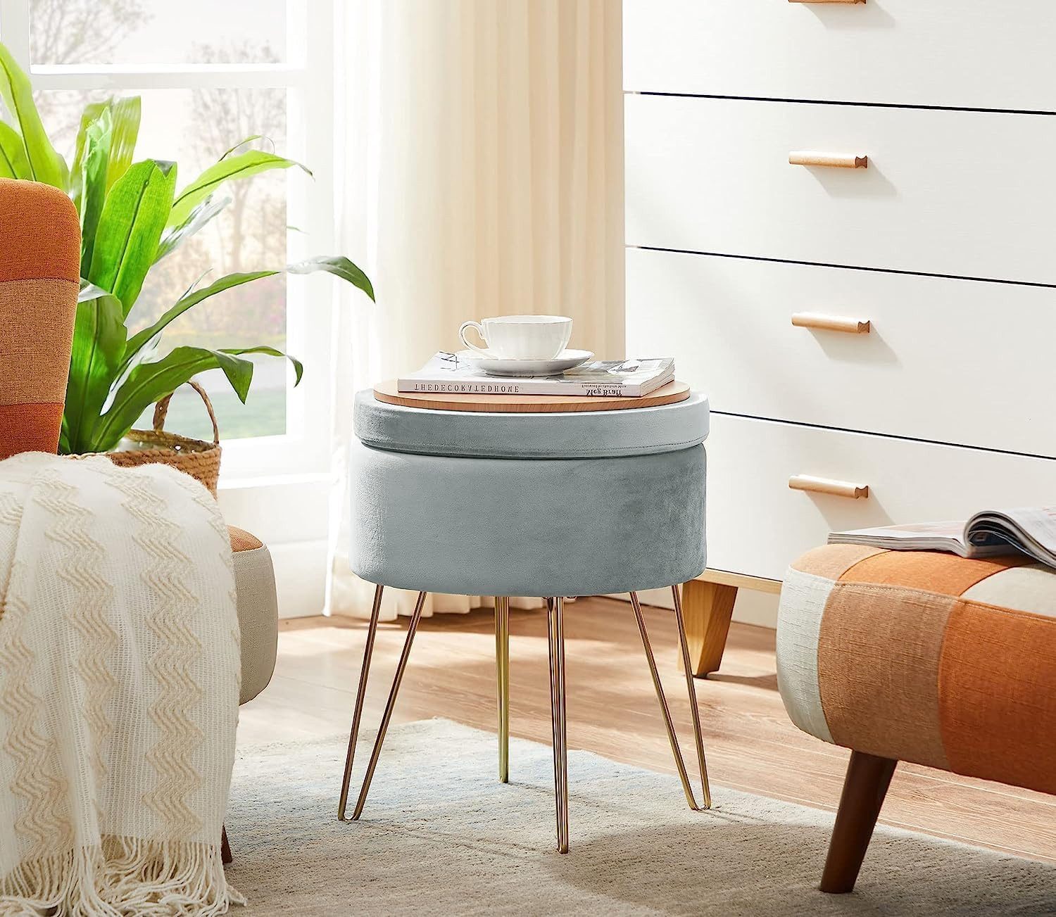 Zedelmaier Stauraumhocker Runder Hocker Samt Metallbeine Sitzhocker Ottoman günstig online kaufen