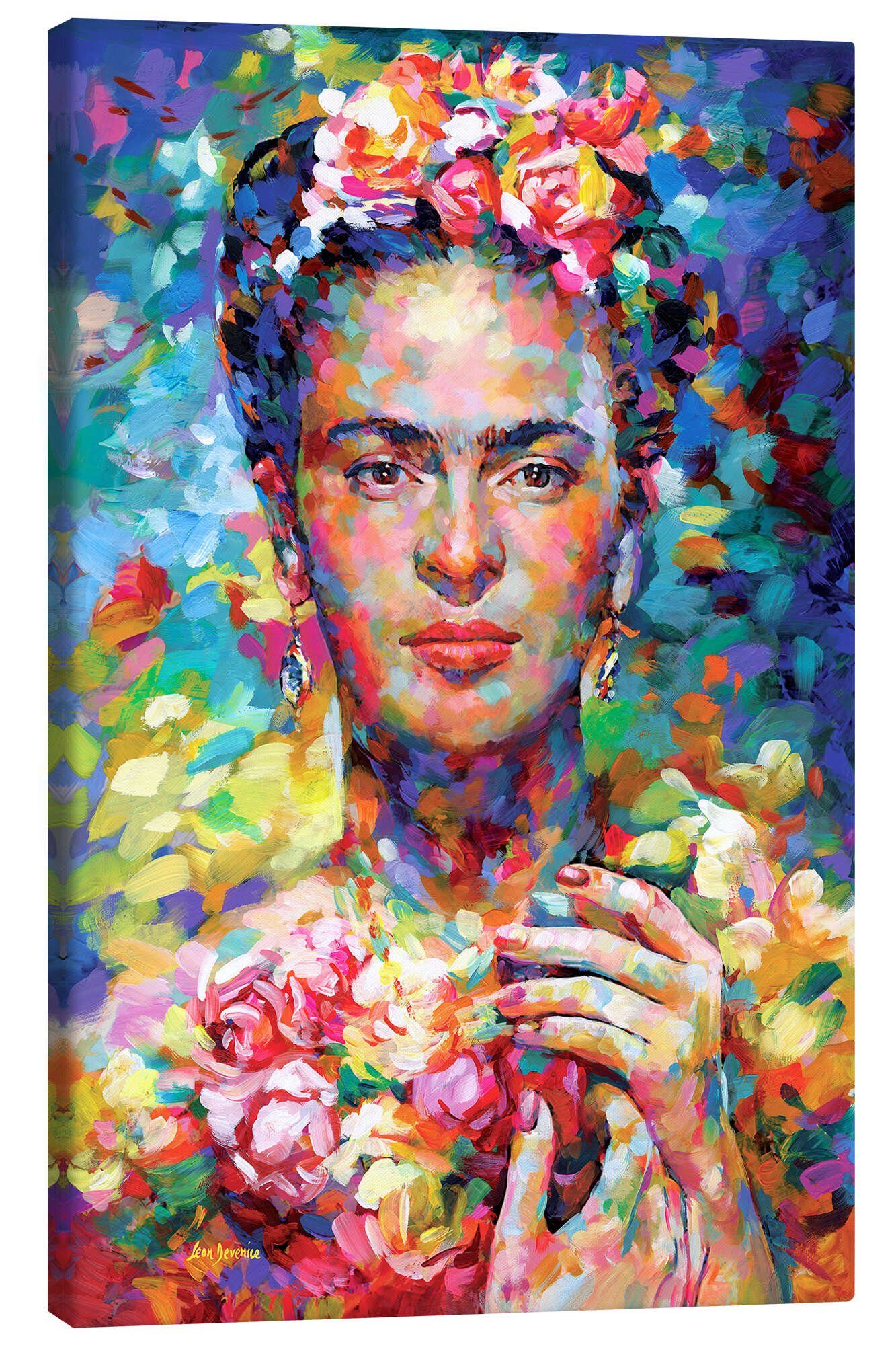 Posterlounge Leinwandbild Leon Devenice, Frida Kahlo Farbenfroh, Wohnzimmer Modern Illustration