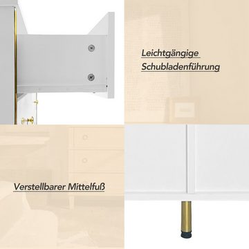 Merax Kommode mit goldenen Dekor und Metallfüße, Schubkastenkommode, 6 Schubladen, Sideboard, Scandi, B:140cm