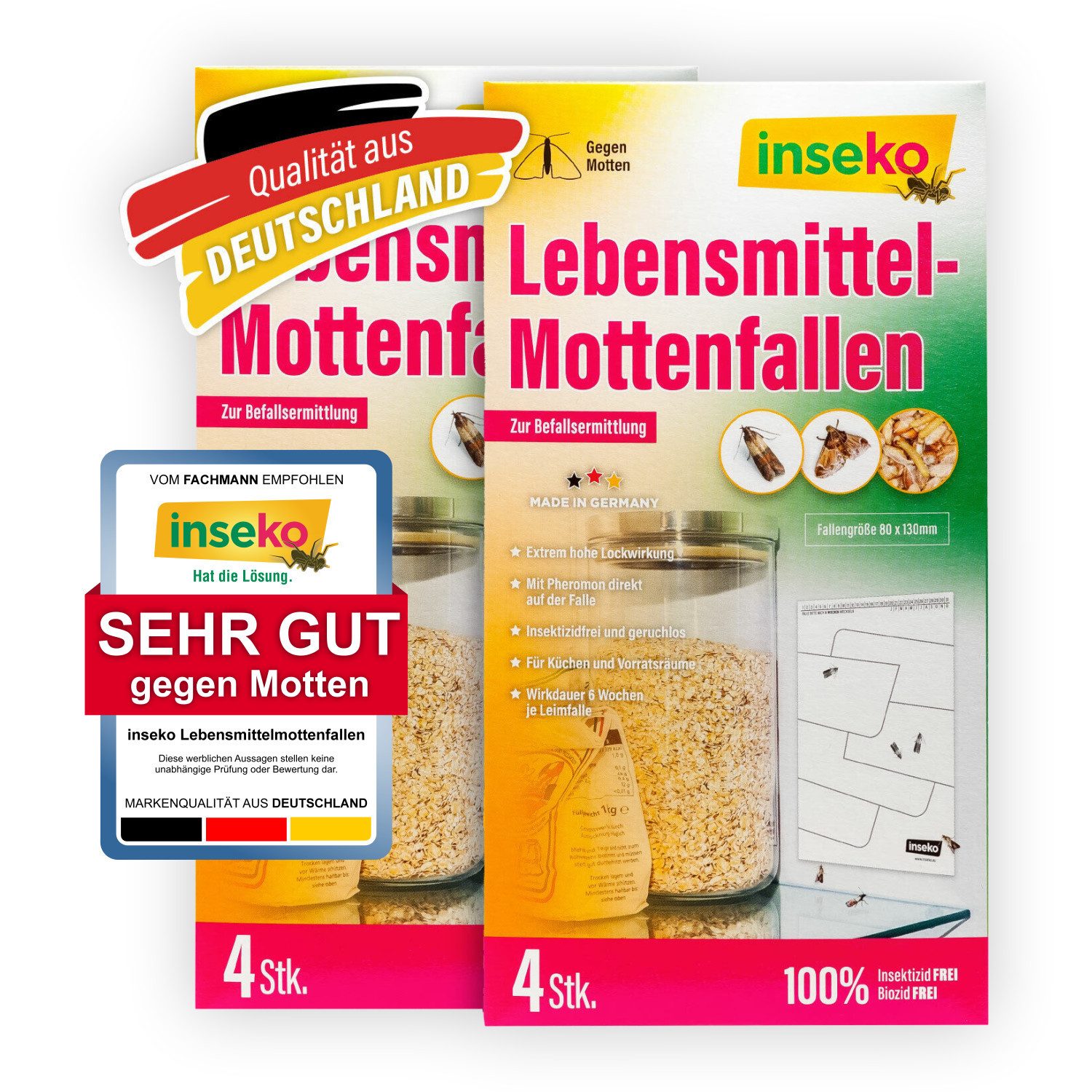 Inseko Klebefalle 8x inseko Lebensmittelmotten Falle I insektizidfrei und geruchlos, Pheromonfalle gegen Lebensmittelmotten und zur Befallsermittlung