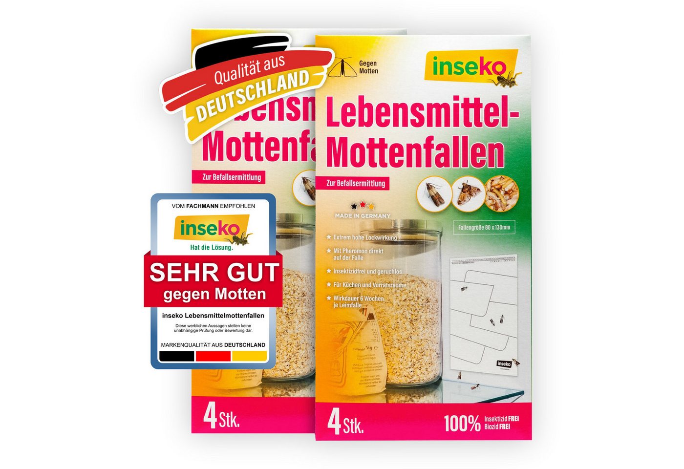 Inseko Klebefalle 8x inseko Lebensmittelmotten Falle I insektizidfrei und geruchlos, Pheromonfalle gegen Lebensmittelmotten und zur Befallsermittlung