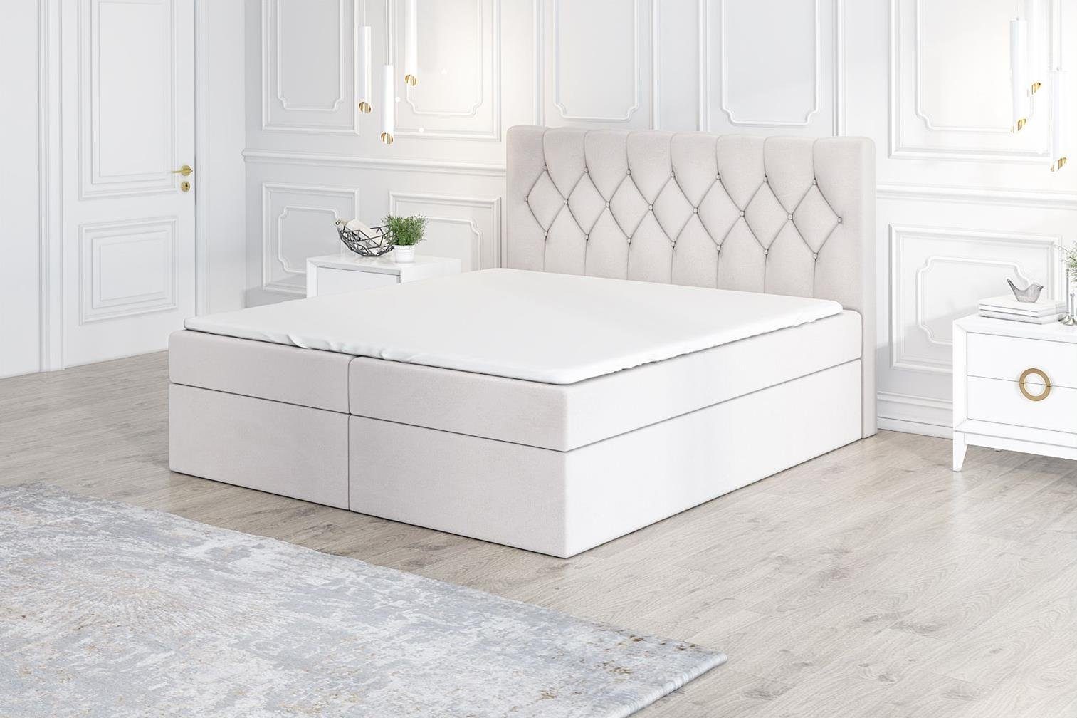 A&J MöbelLand GmbH Boxspringbett EIRIK mit 2 Bettkästen und Topper. Beige 2