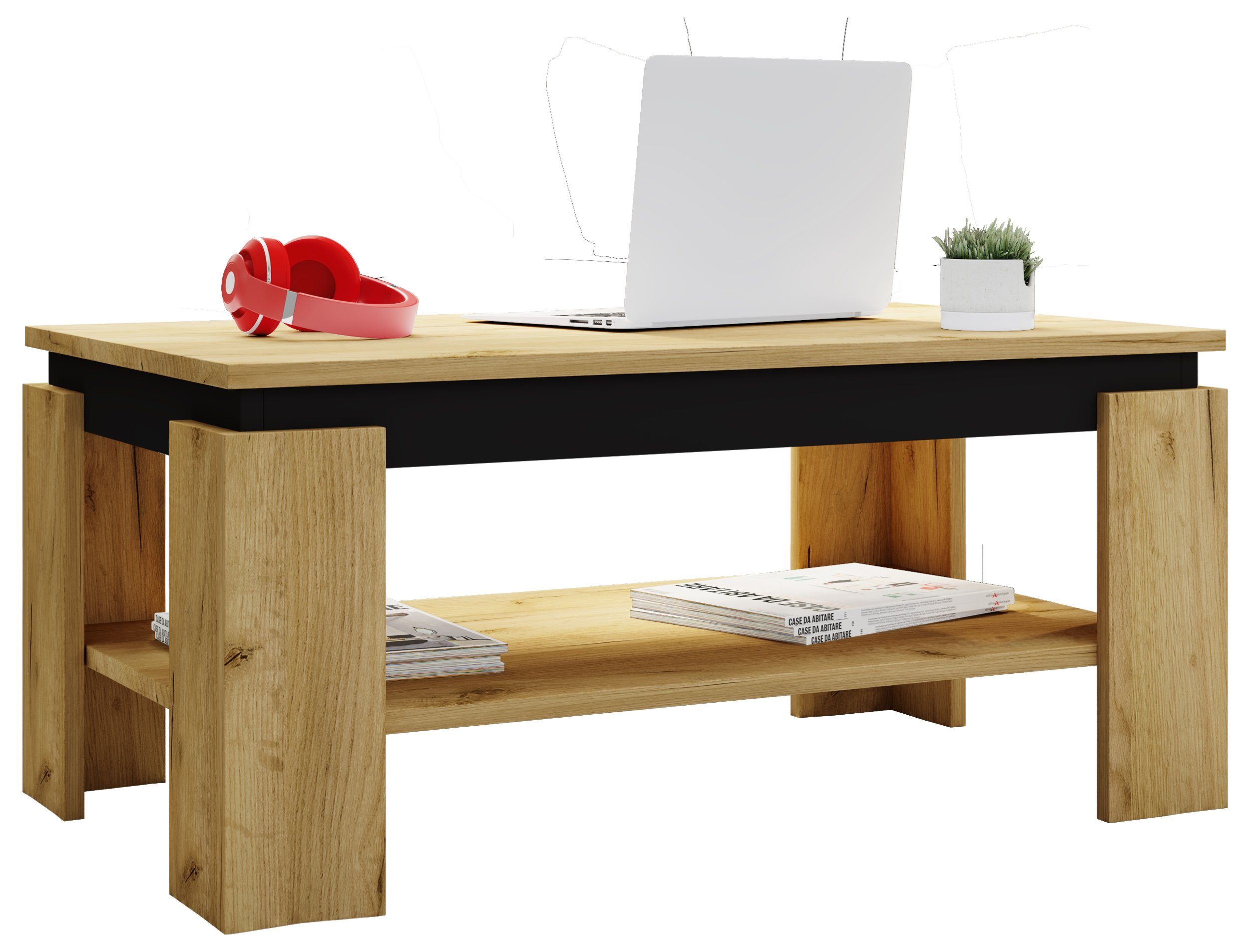 Beistelltisch Sofatisch Couchtisch Rolas Couchtisch / Schwarz VCM Holz Honig-Eiche