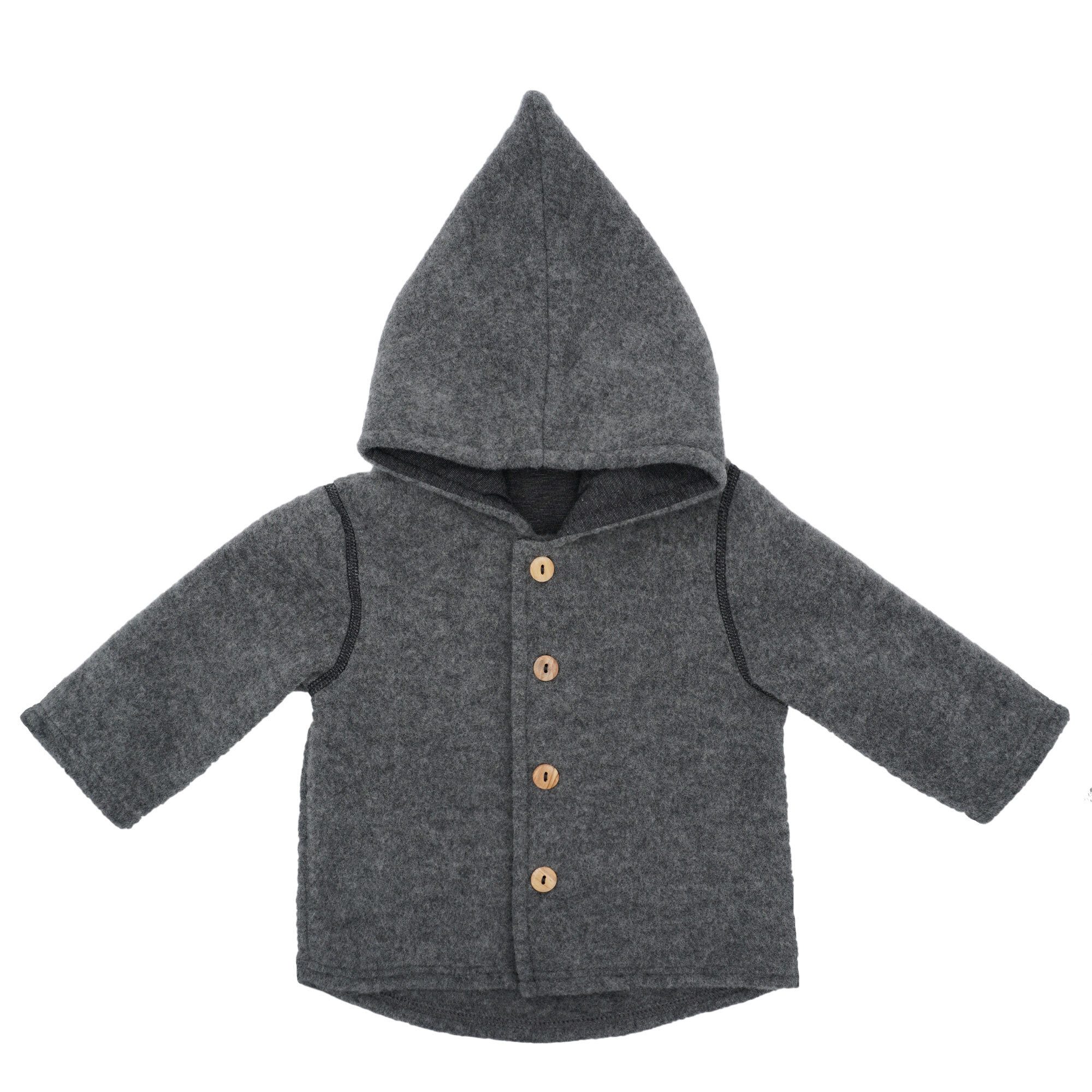 MAXIMO Fleecejacke GOTS BABY-Jacke, Wollfleece Kapuze, Knöpfe, Jerseyfutter Wollfleece