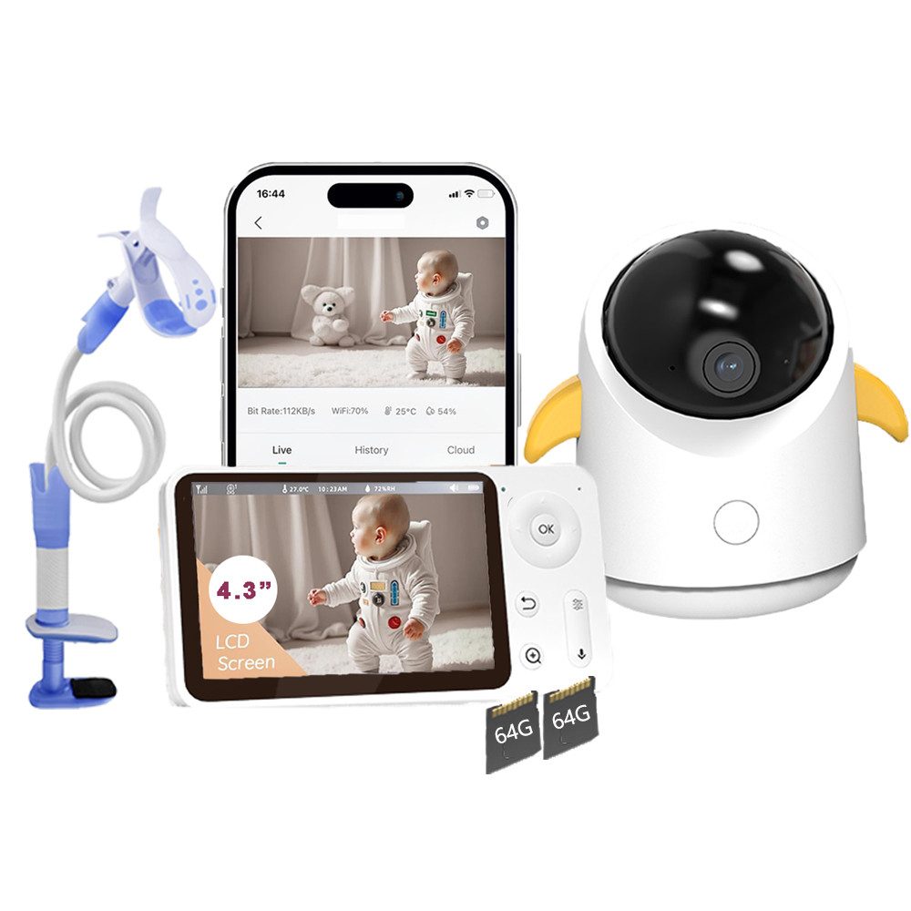 Video-Babyphone 4,3 Zoll Babyphone mit Kamera 1080P& 4X Zoom IR Nachtsicht mit Halter